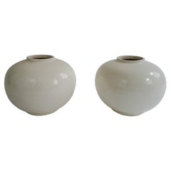 Pair White Ceramic Chinese Vases Pots or Table Lamp Base