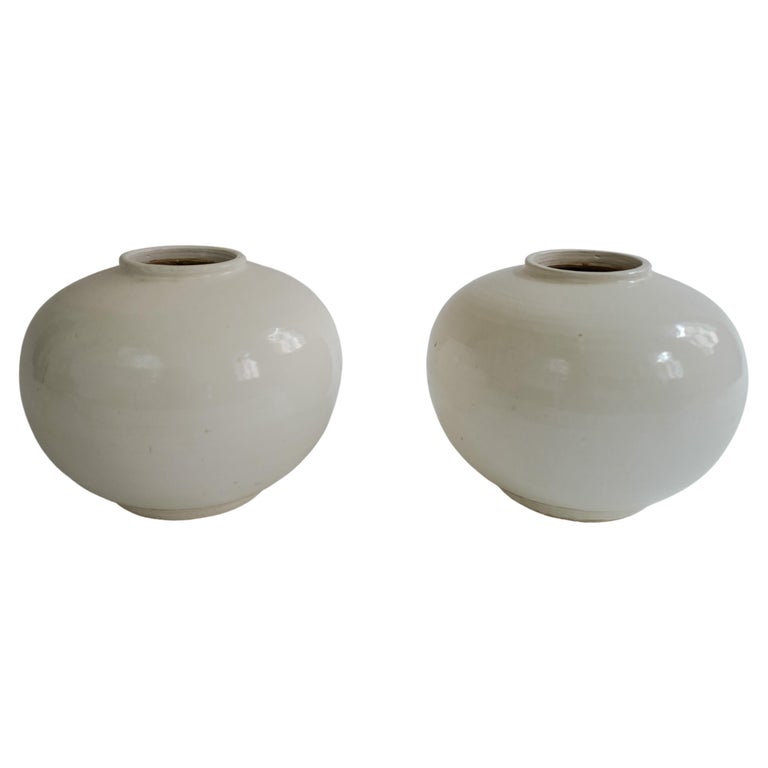 Pair of 2 White Ceramic Chinese Vases For Sale at 1stDibs