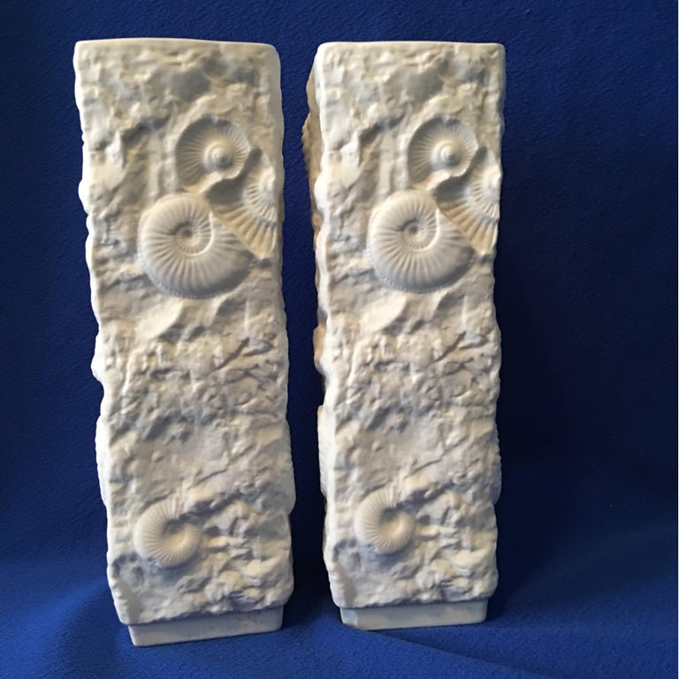 Pair of White Fossil Rock Matte Porcelain Vases by Kaiser of Germany