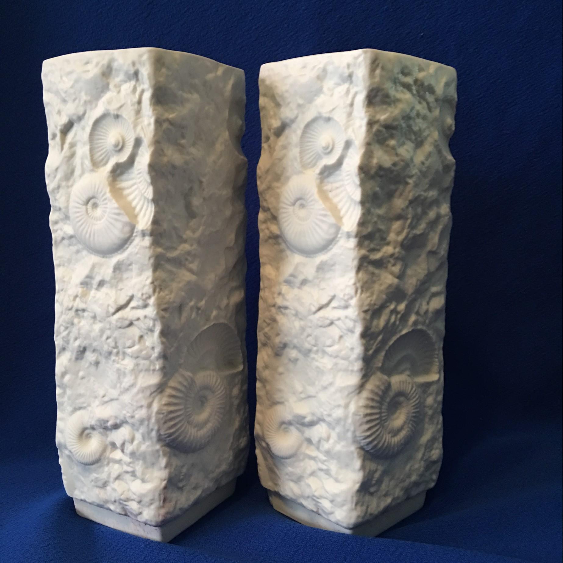 Pair of White Fossil Rock Matte  Porcelain Vases by Kaiser of Germany In Good Condition For Sale In Frisco, TX