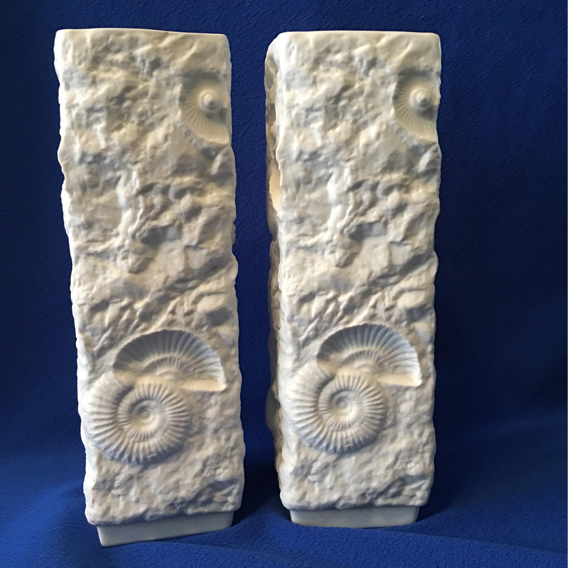 Late 20th Century Pair of White Fossil Rock Matte  Porcelain Vases by Kaiser of Germany For Sale