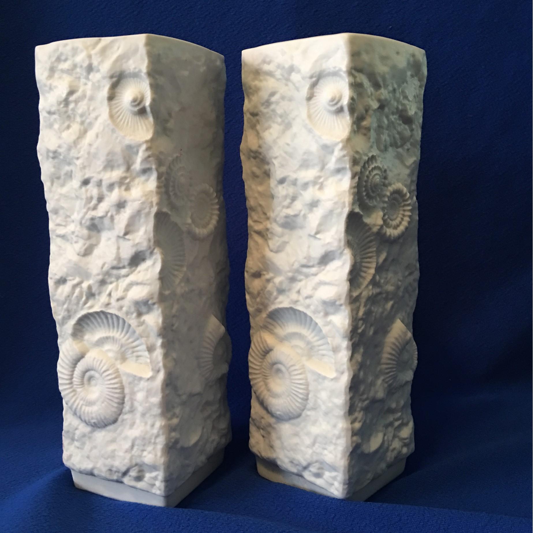 Pair of White Fossil Rock Matte  Porcelain Vases by Kaiser of Germany For Sale 1