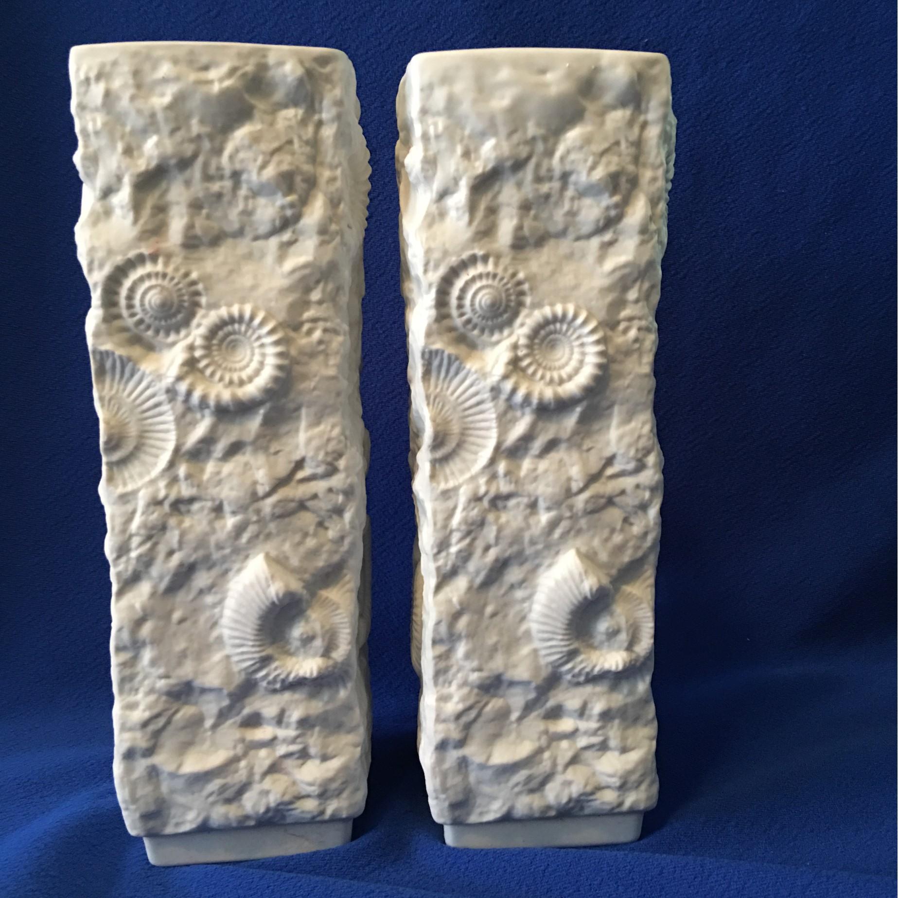 Pair of White Fossil Rock Matte  Porcelain Vases by Kaiser of Germany For Sale 2