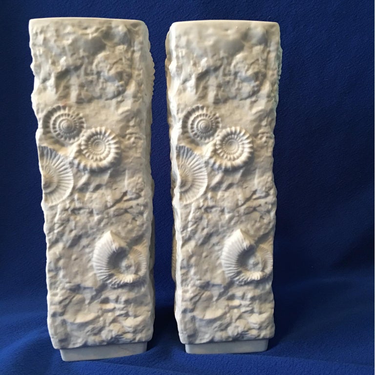 Pair of White Fossil Rock Matte Porcelain Vases by Kaiser of Germany