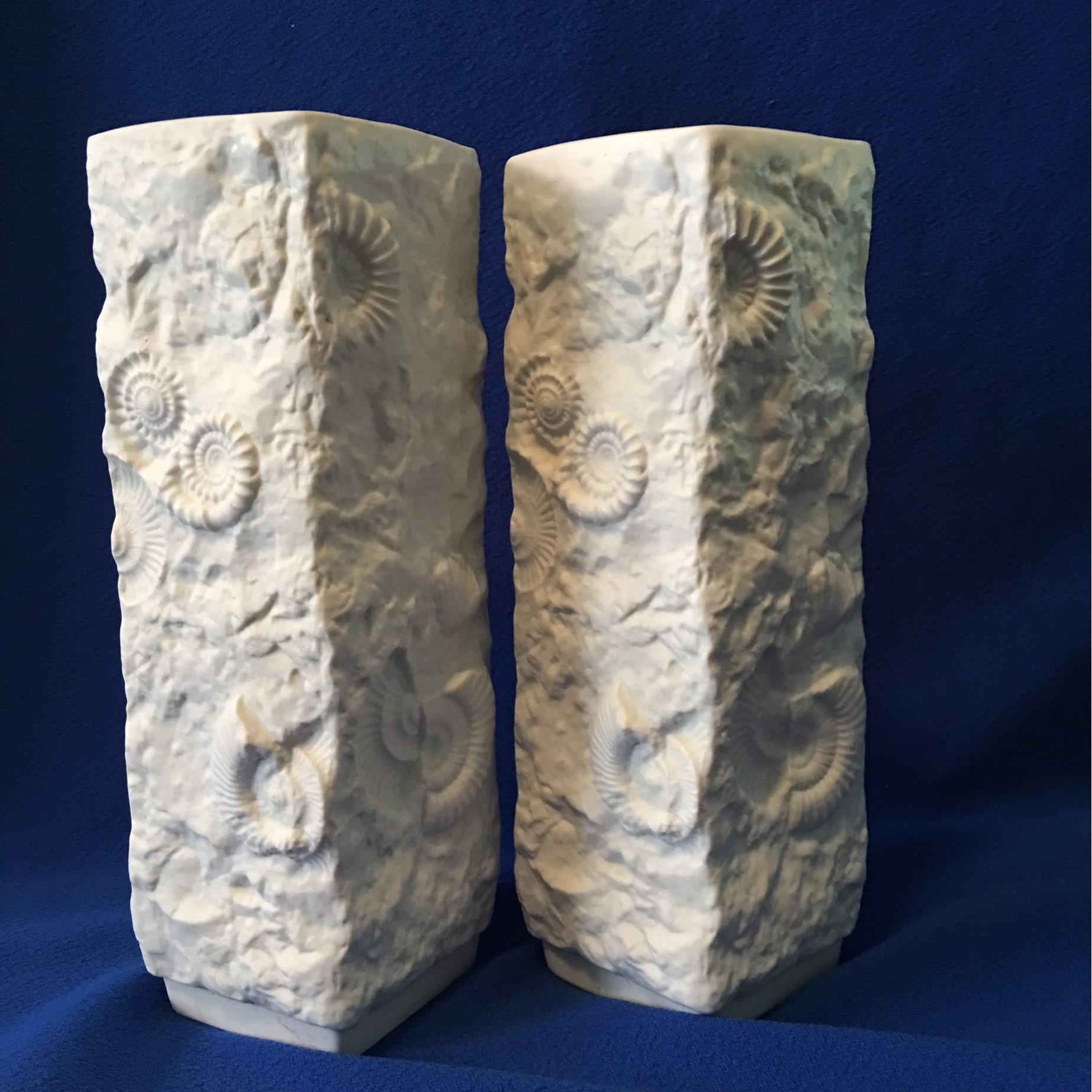 Pair of White Fossil Rock Matte  Porcelain Vases by Kaiser of Germany For Sale 3