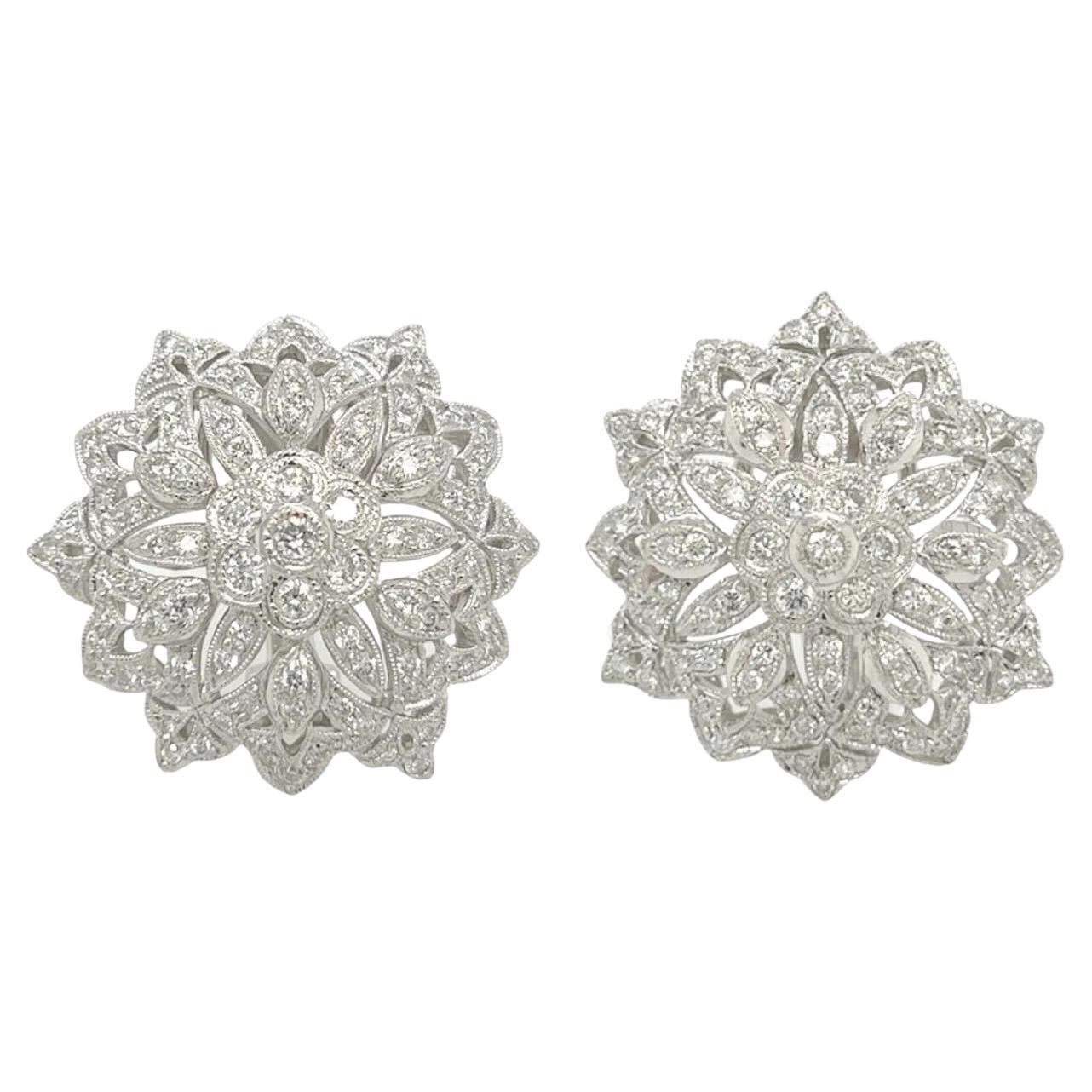 A Pair of White Gold and Diamond Earrings For Sale