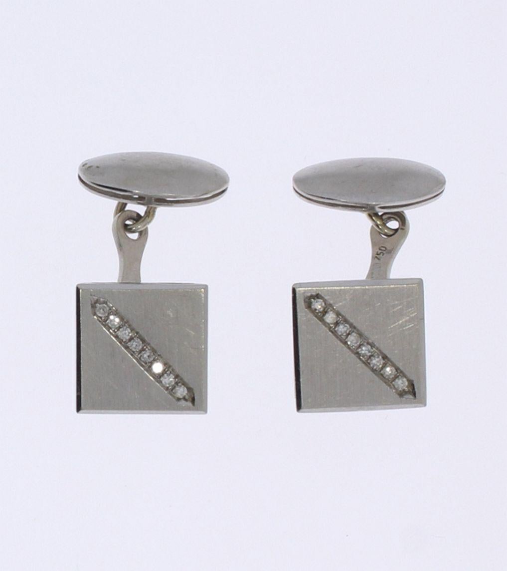 Single Cut A Pair of White Gold Cufflinks with Diamonds For Sale