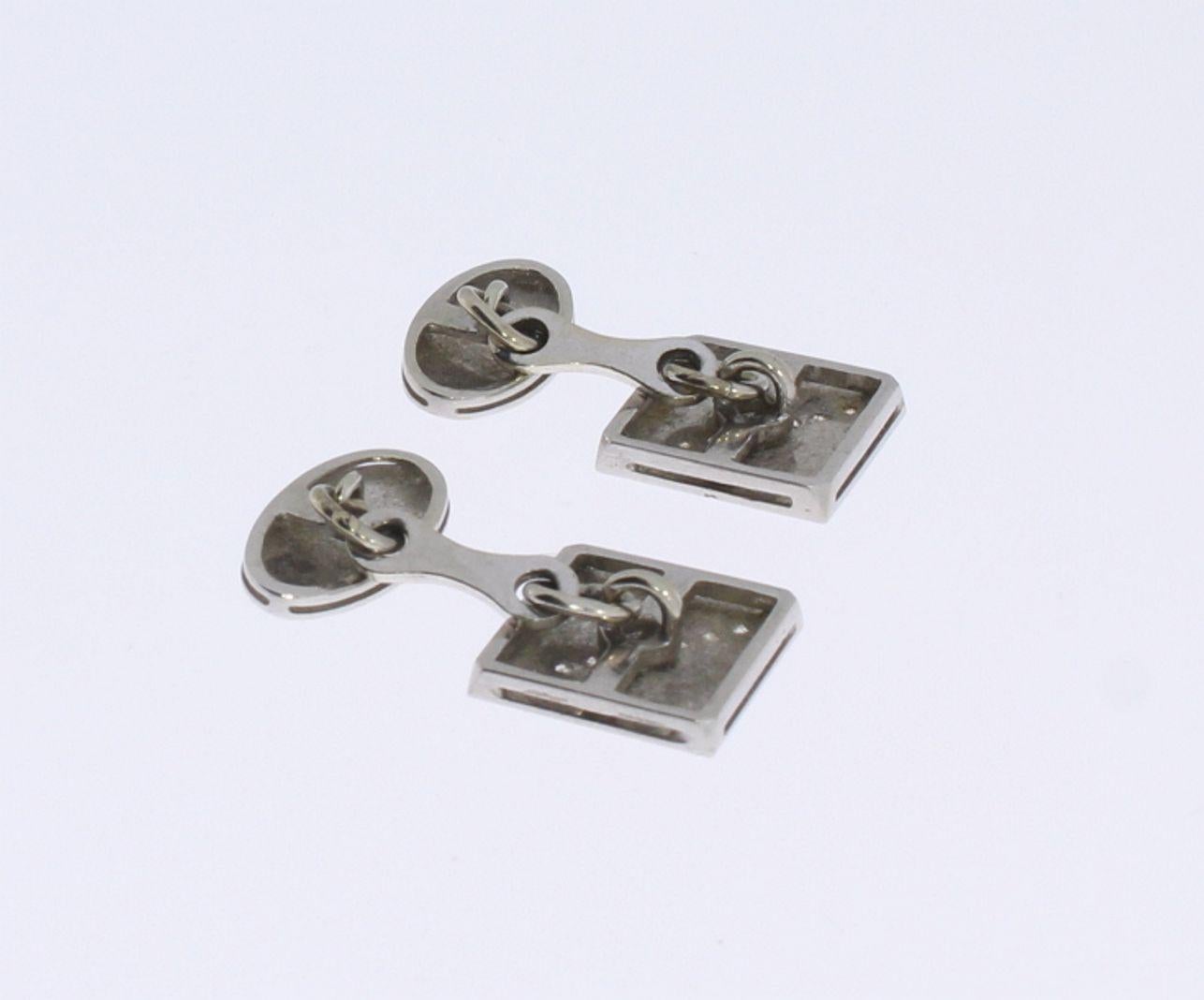 A Pair of White Gold Cufflinks with Diamonds For Sale 1
