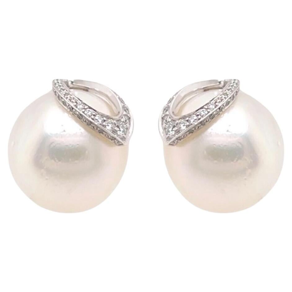 Pair of White Gold, Pearl and Diamond Earrings