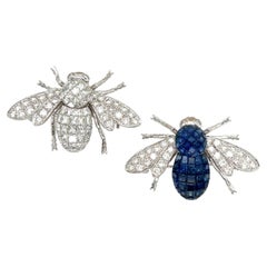 Pair of White Gold, Sapphire and Diamond Bee Brooches