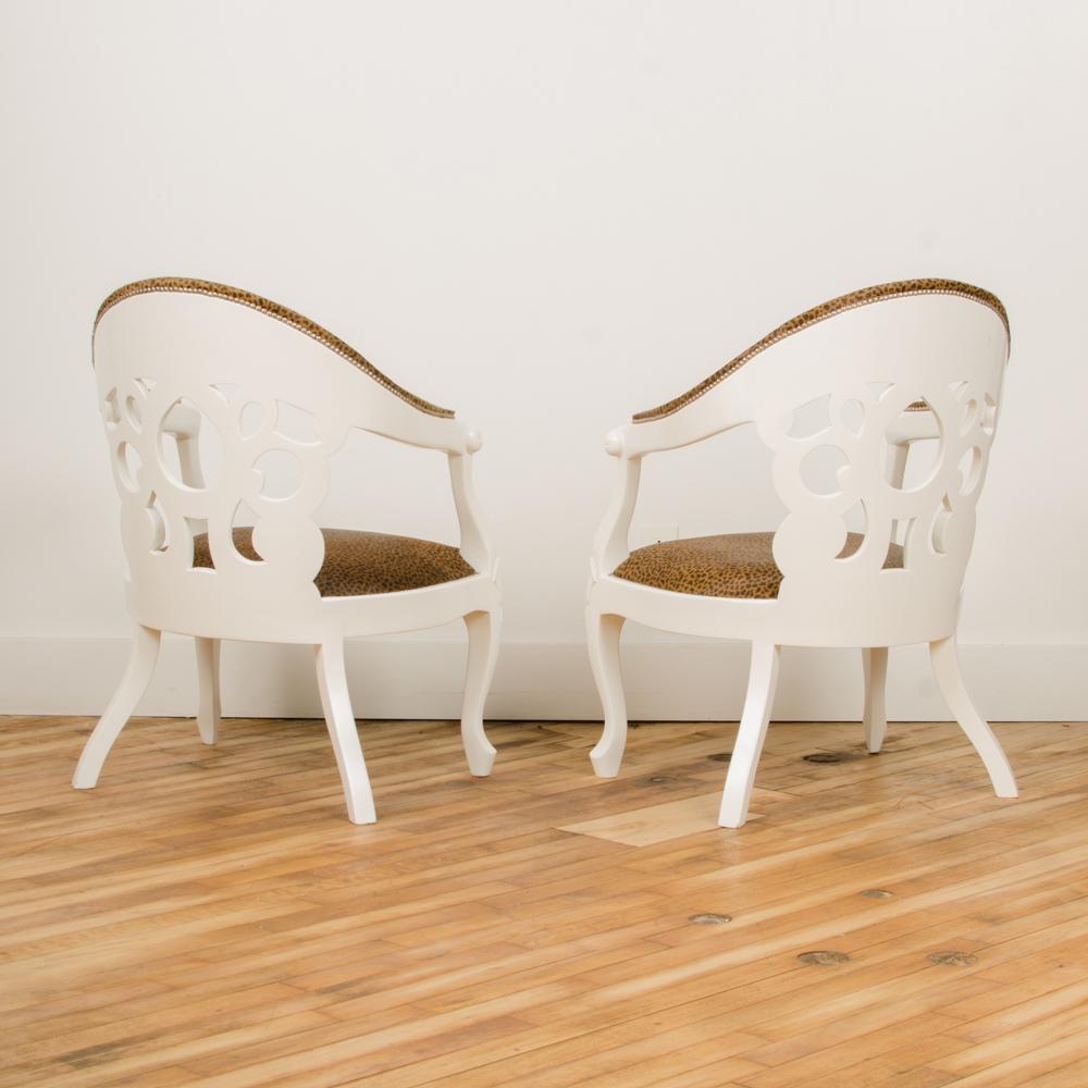 Wood Pair of White Lacquered Armchairs Designed by D.Barrett, circa 1970 For Sale
