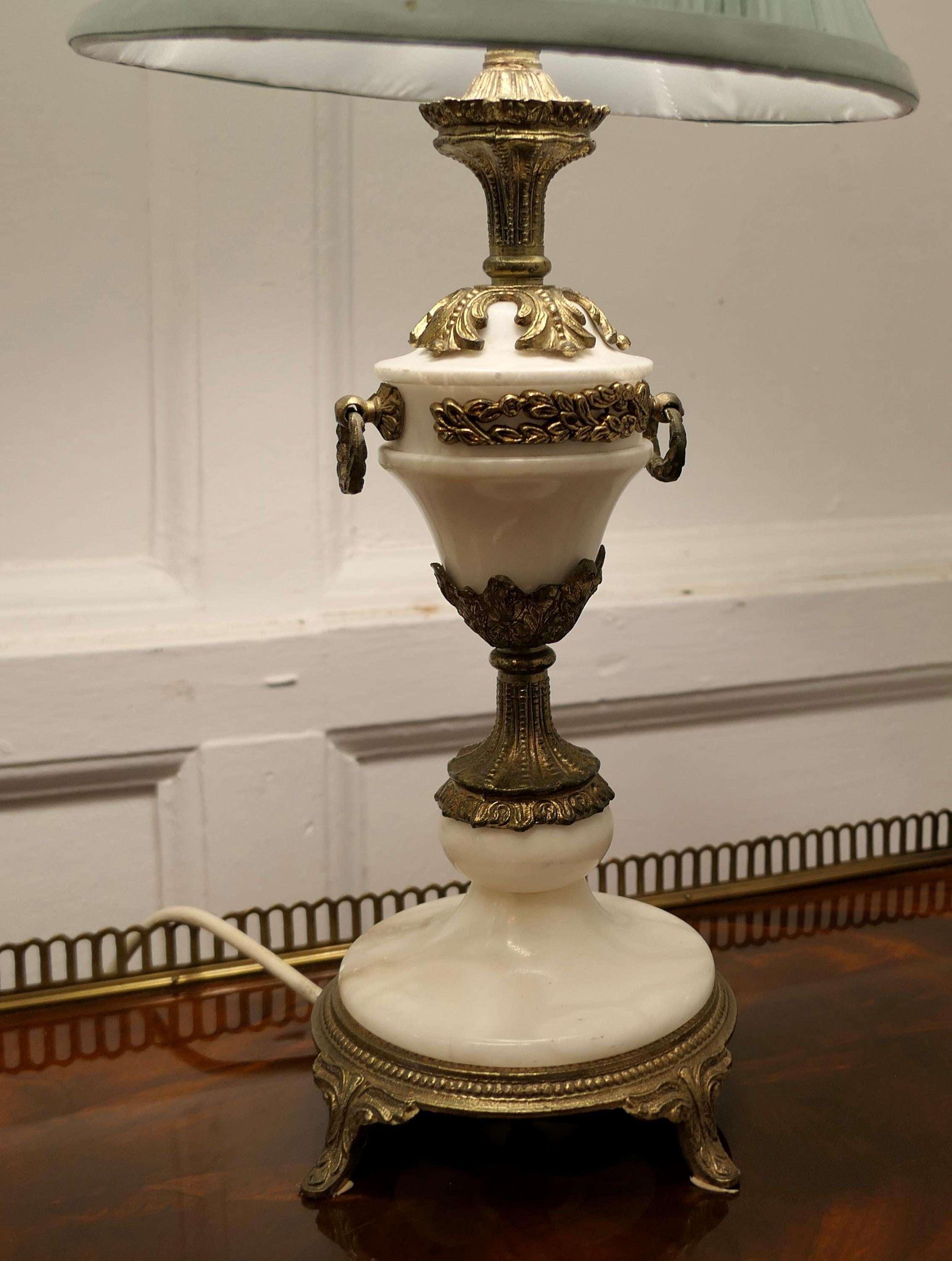 Early 20th Century A Pair of White Marble and Ormolu Classical Greek Style Table Lamp   For Sale