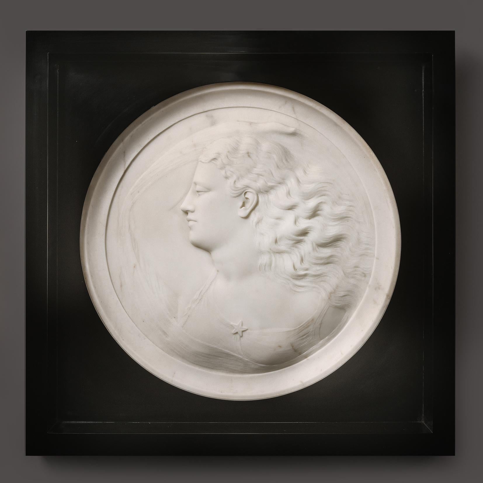 Italian A Pair Of White Marble Portrait Roundels of 'Morning' and 'Evening' For Sale