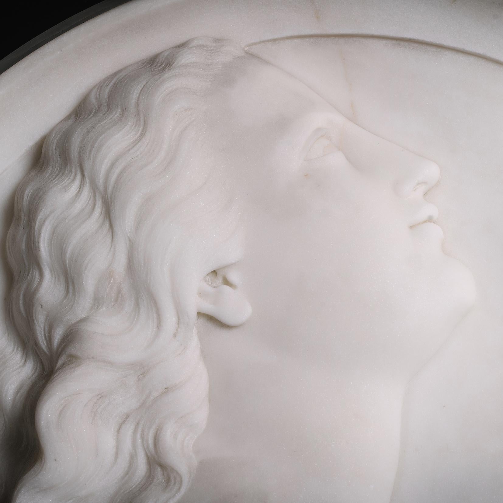 19th Century A Pair Of White Marble Portrait Roundels of 'Morning' and 'Evening' For Sale