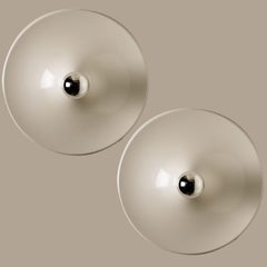 Pair of White Metal Disc Wall Lights by G. Gorgoni for Stilnovo, 1970's