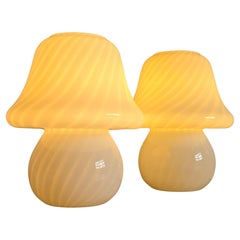 A pair of White Murano art glass mushroom lamps