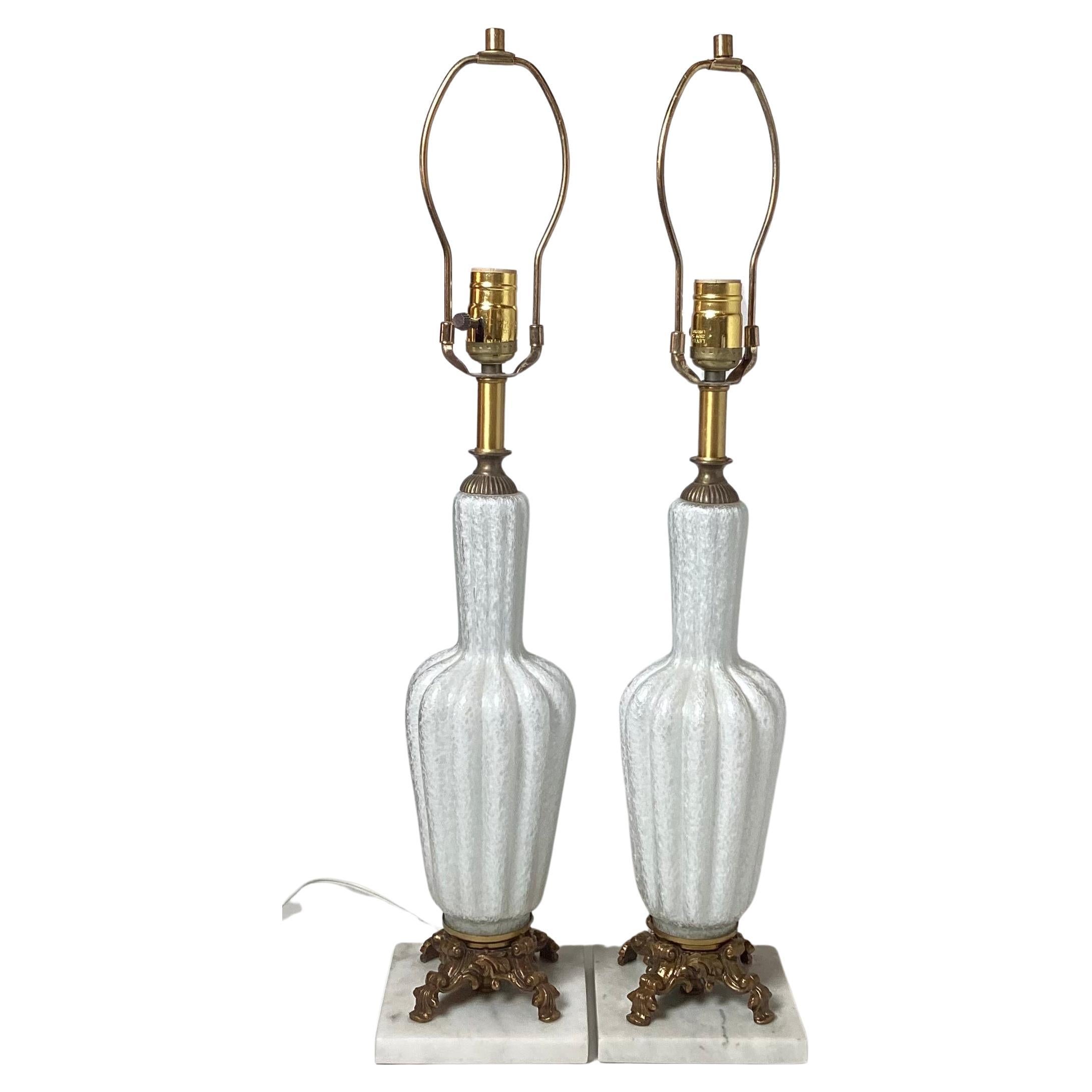 Pair of White Murano Glass Table Lamps, circa 1960s For Sale