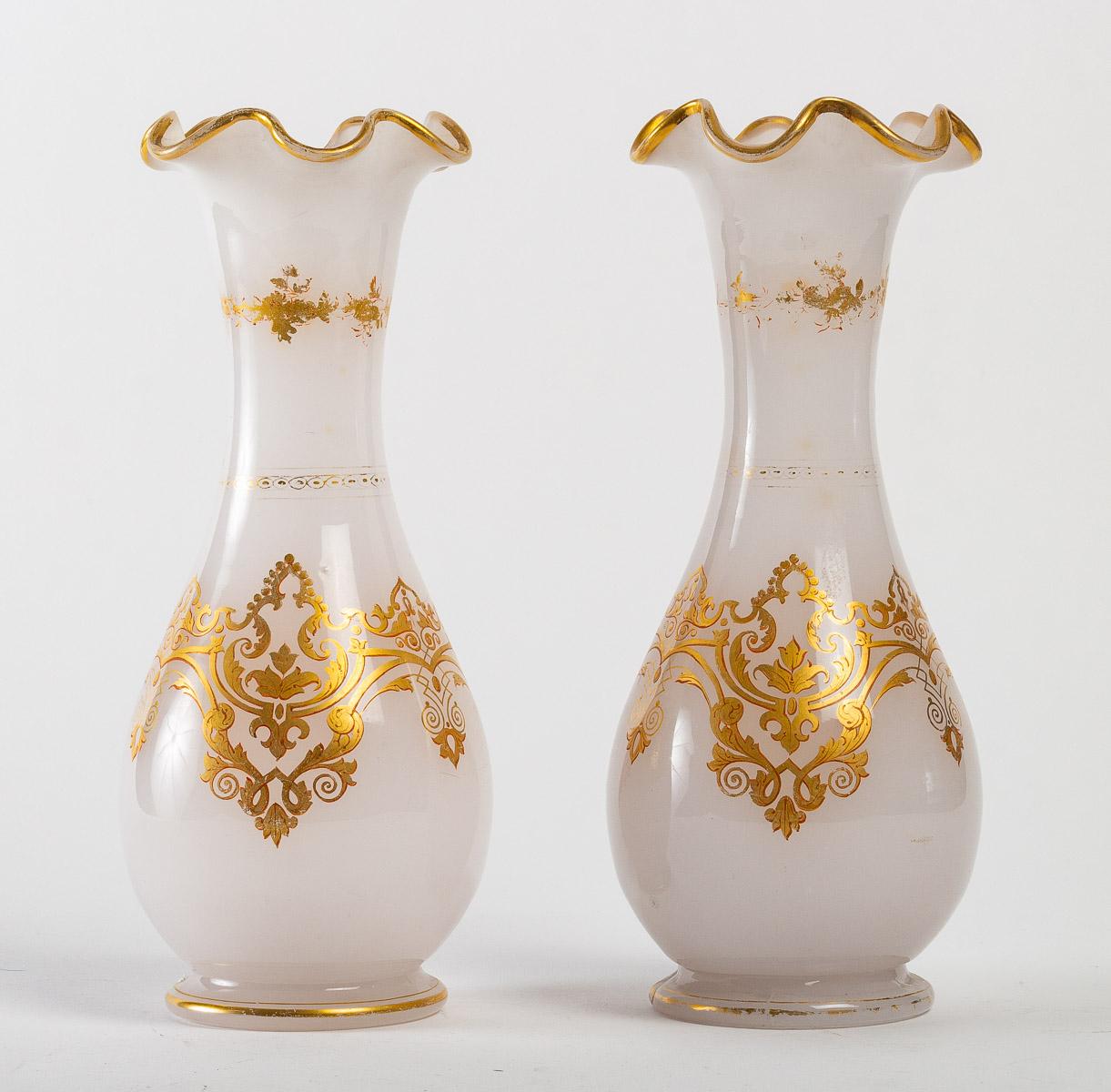 Late 19th Century Pair of White Opaline Vases