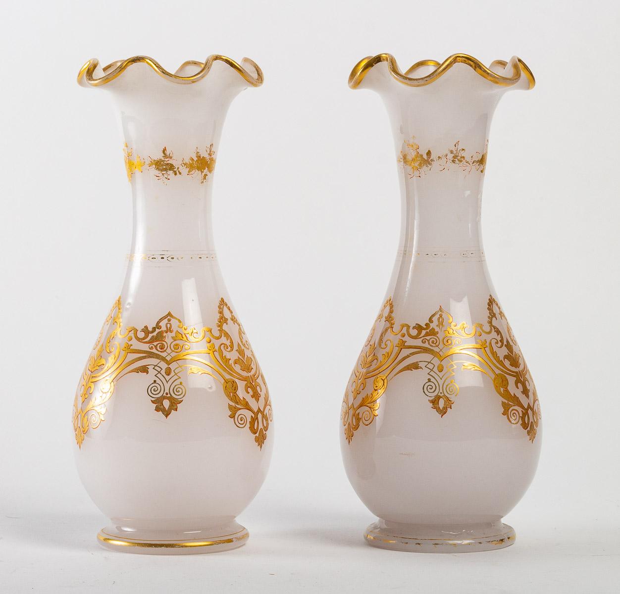 Opaline Glass Pair of White Opaline Vases