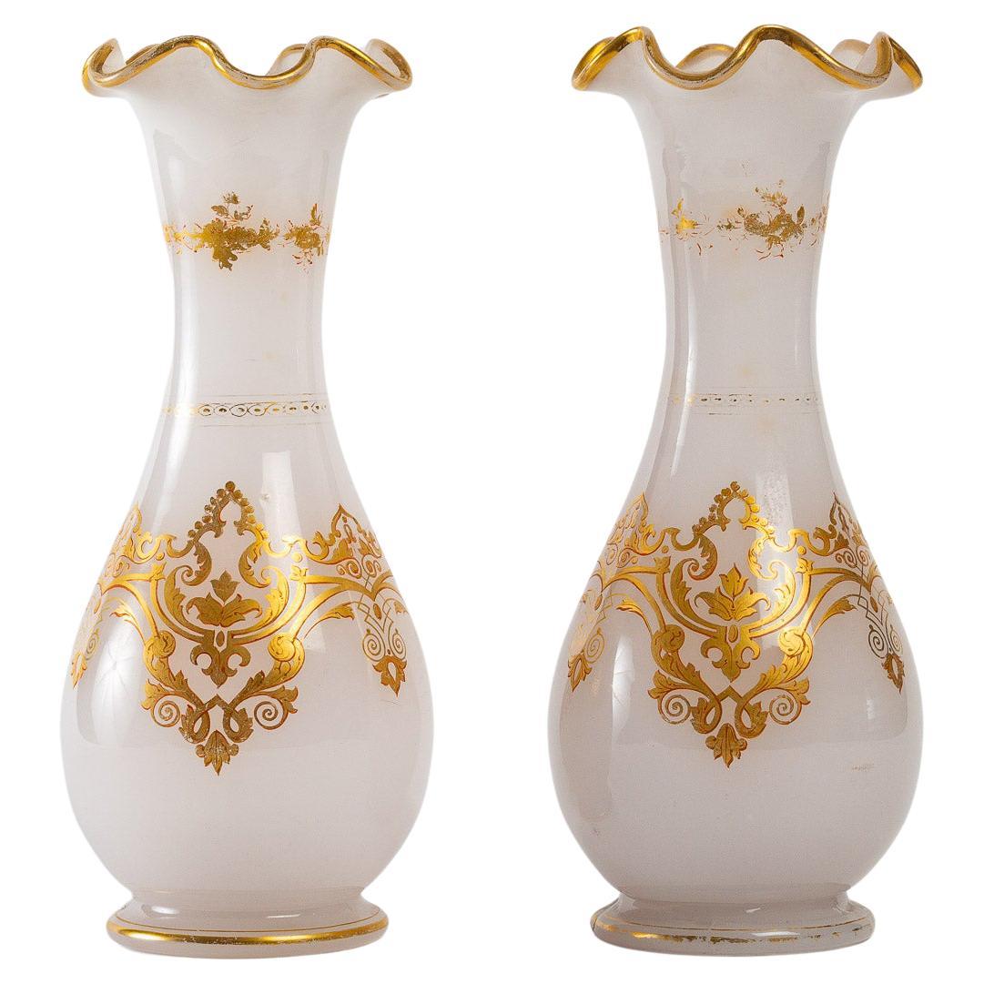 Pair of White Opaline Vases