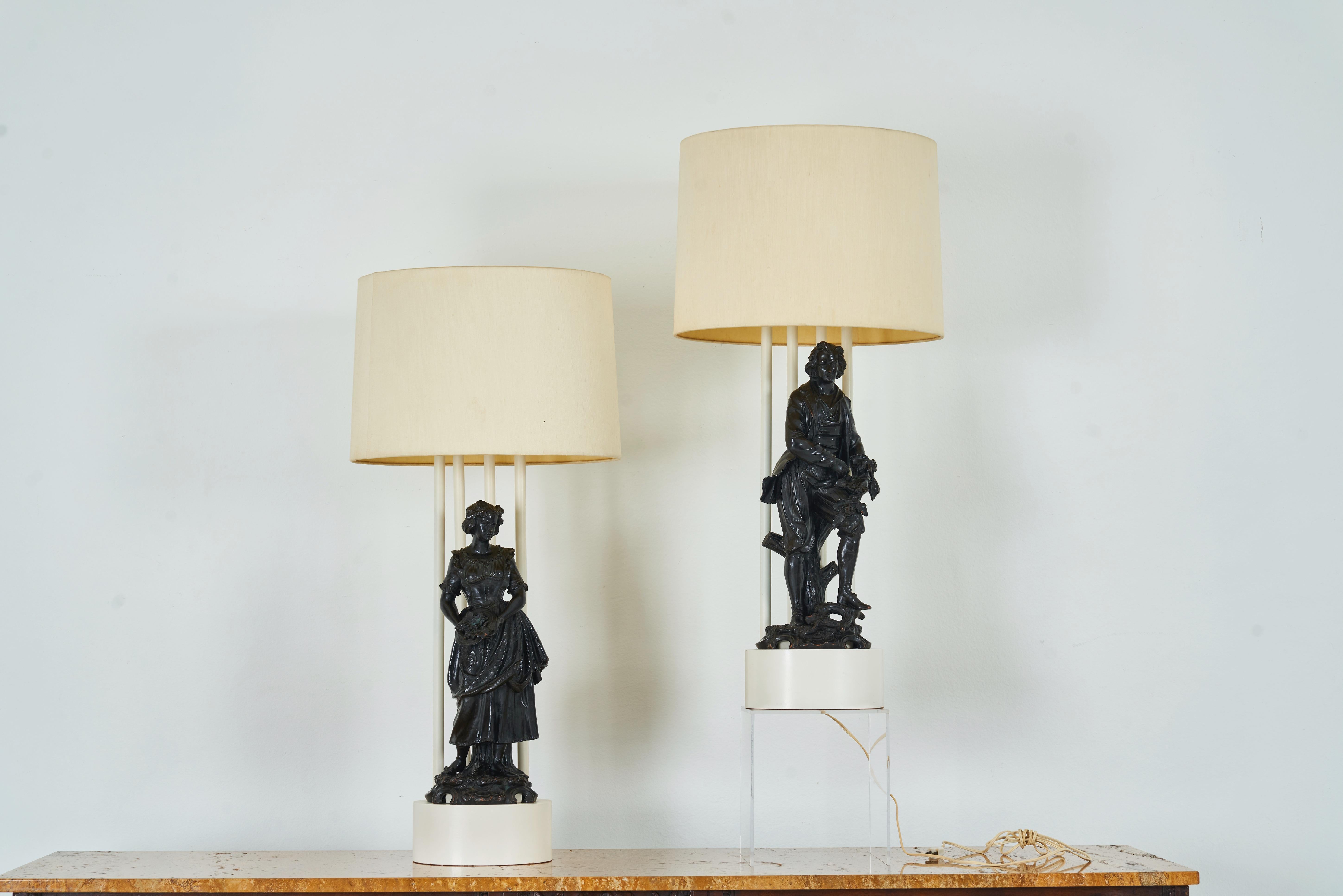 A Pair of White Painted Armature Lamps with Terracotta Figures by William Haines 6