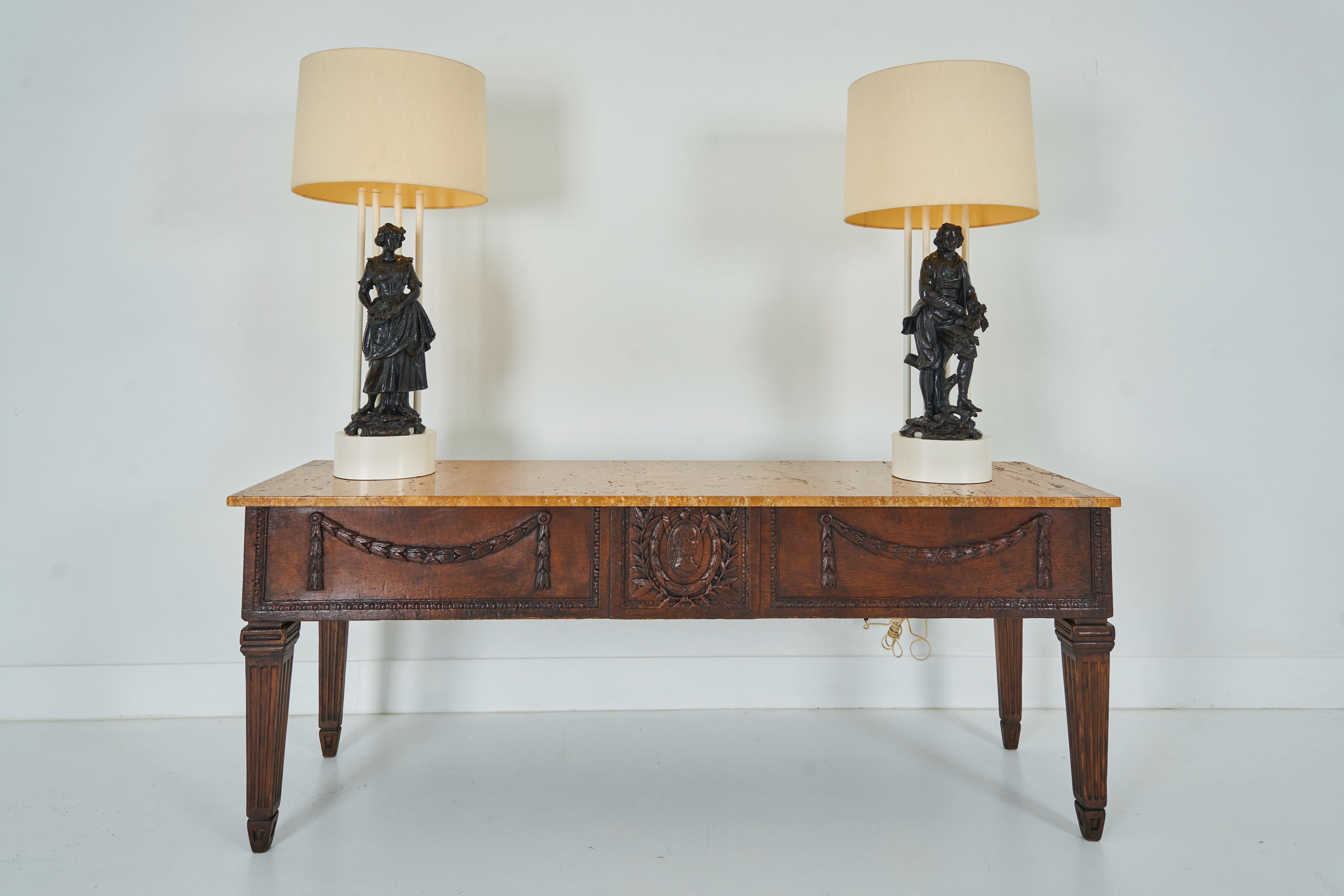Mid-Century Modern A Pair of White Painted Armature Lamps with Terracotta Figures by William Haines
