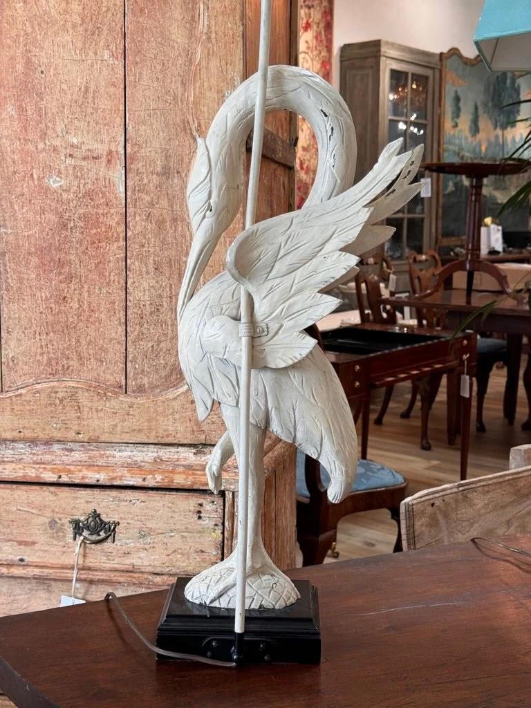 Mid-Century Modern A Pair of White-Painted Carved Egret Lamps Mid-Century