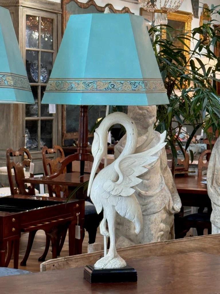 20th Century A Pair of White-Painted Carved Egret Lamps Mid-Century