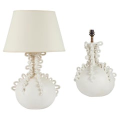 A Pair of White Serpentine Abstract White Glaze Lamps 