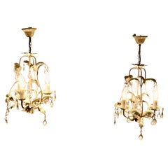 Used A Pair of White Toleware Open Basket Ceiling Chandeliers