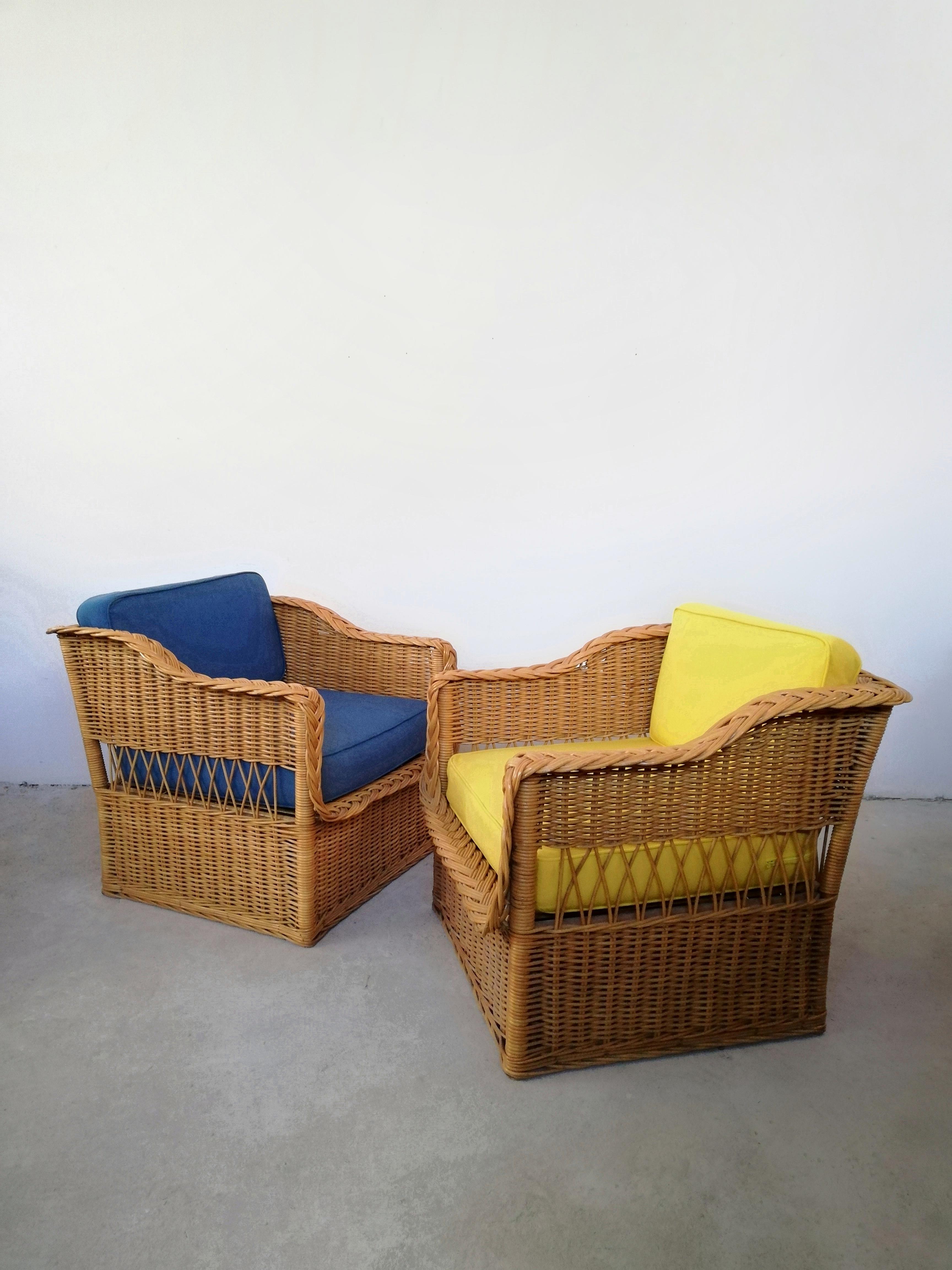 Pair of Wicker Armchairs in the Style of Rodi Serie by Vivai del Sud, 1970s For Sale 3