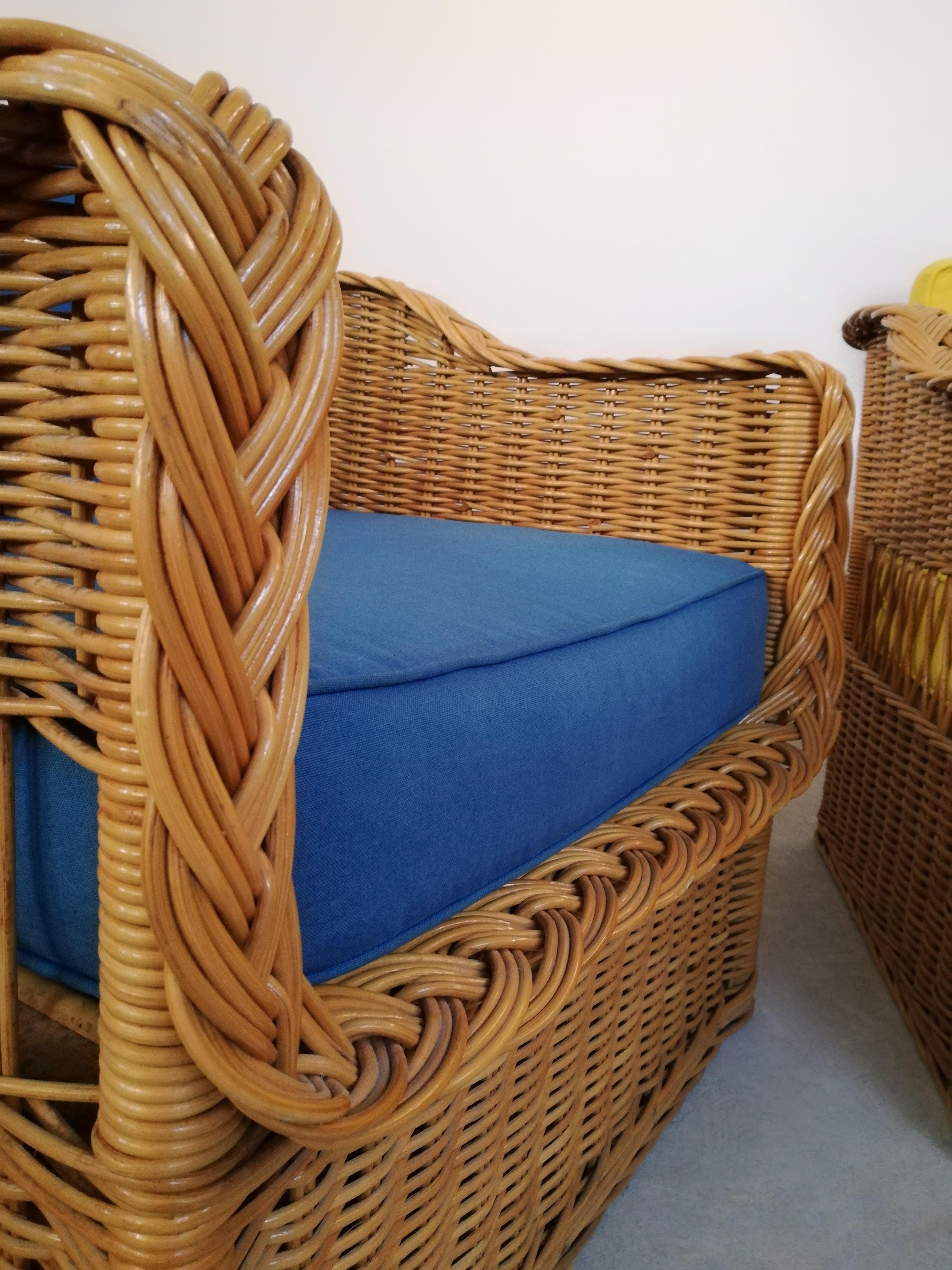 Coppia di poltrone in vimini nello stile della serie Rodi di Vivai del Sud, anni '70 in vendita 4