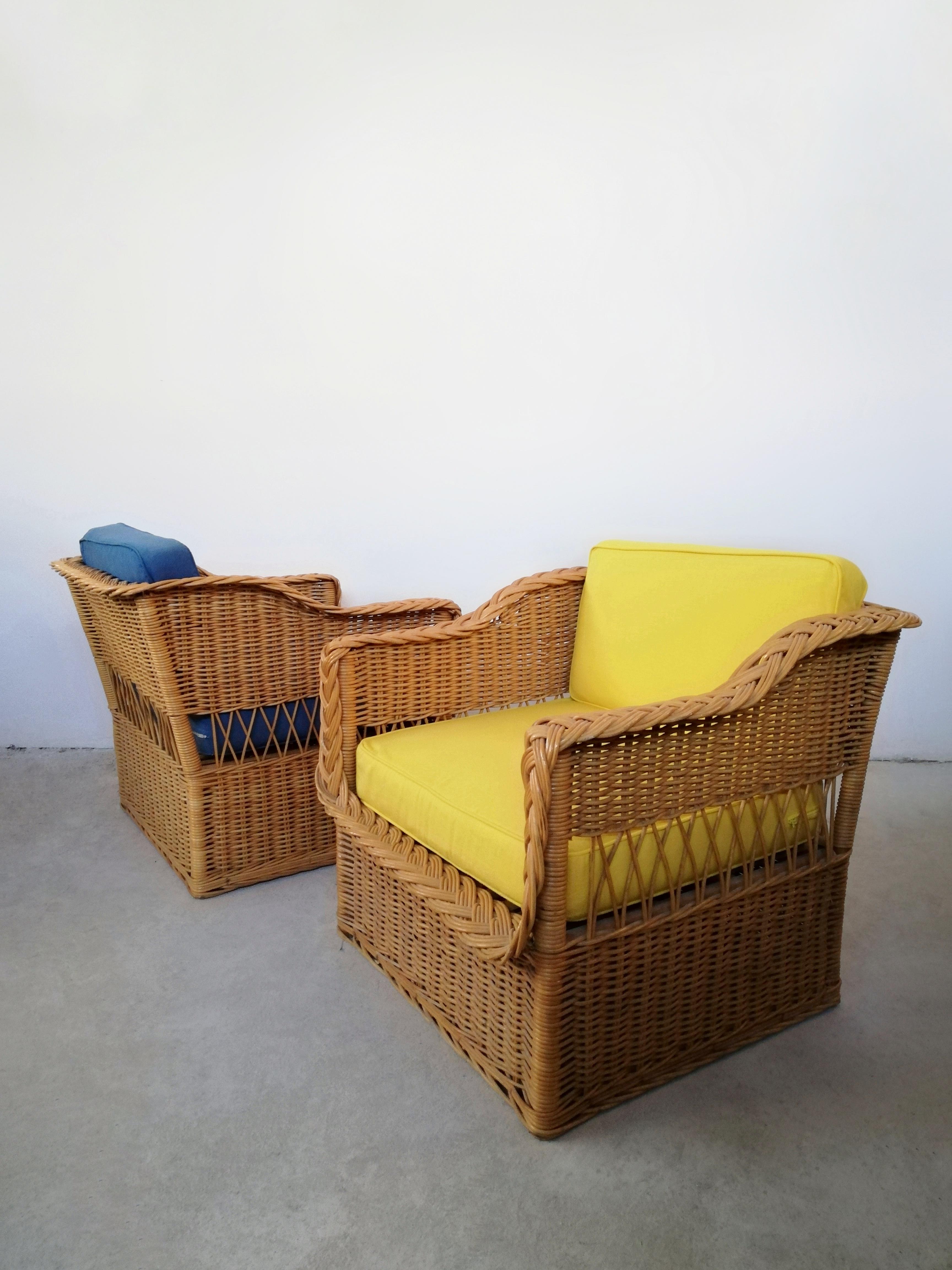 Pair of Wicker Armchairs in the Style of Rodi Serie by Vivai del Sud, 1970s For Sale 5