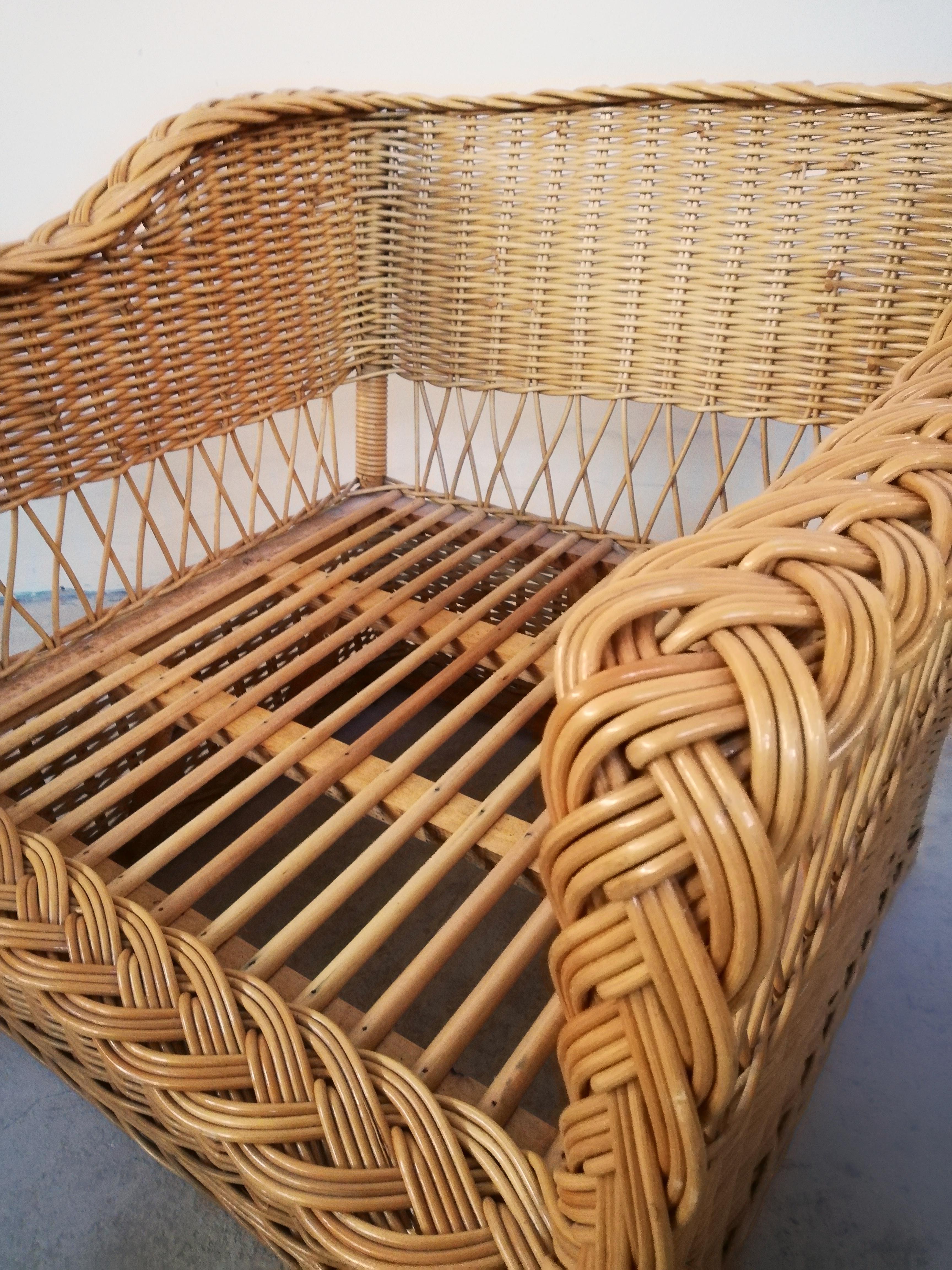 Pair of Wicker Armchairs in the Style of Rodi Serie by Vivai del Sud, 1970s For Sale 8