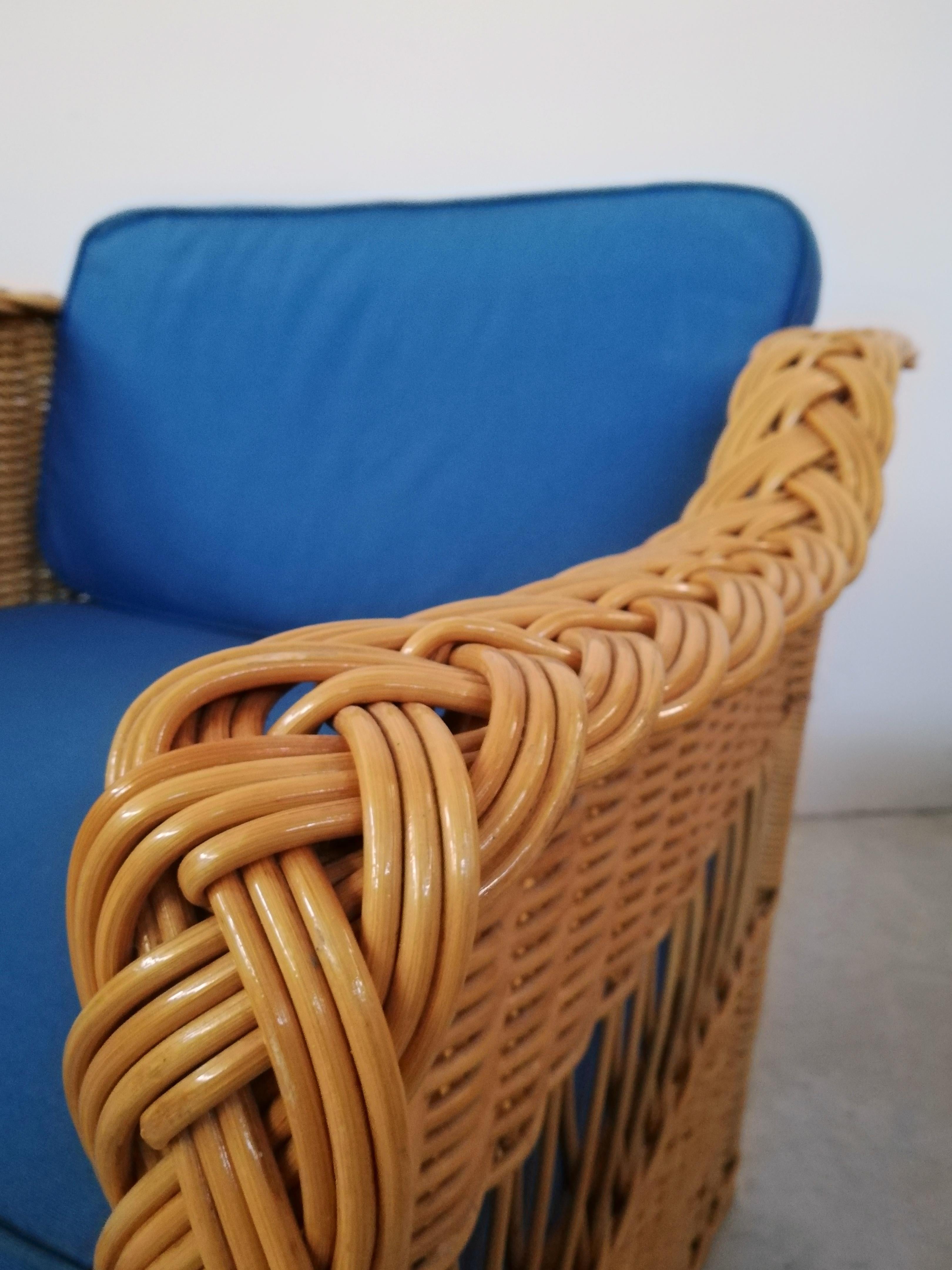Italian Pair of Wicker Armchairs in the Style of Rodi Serie by Vivai del Sud, 1970s For Sale