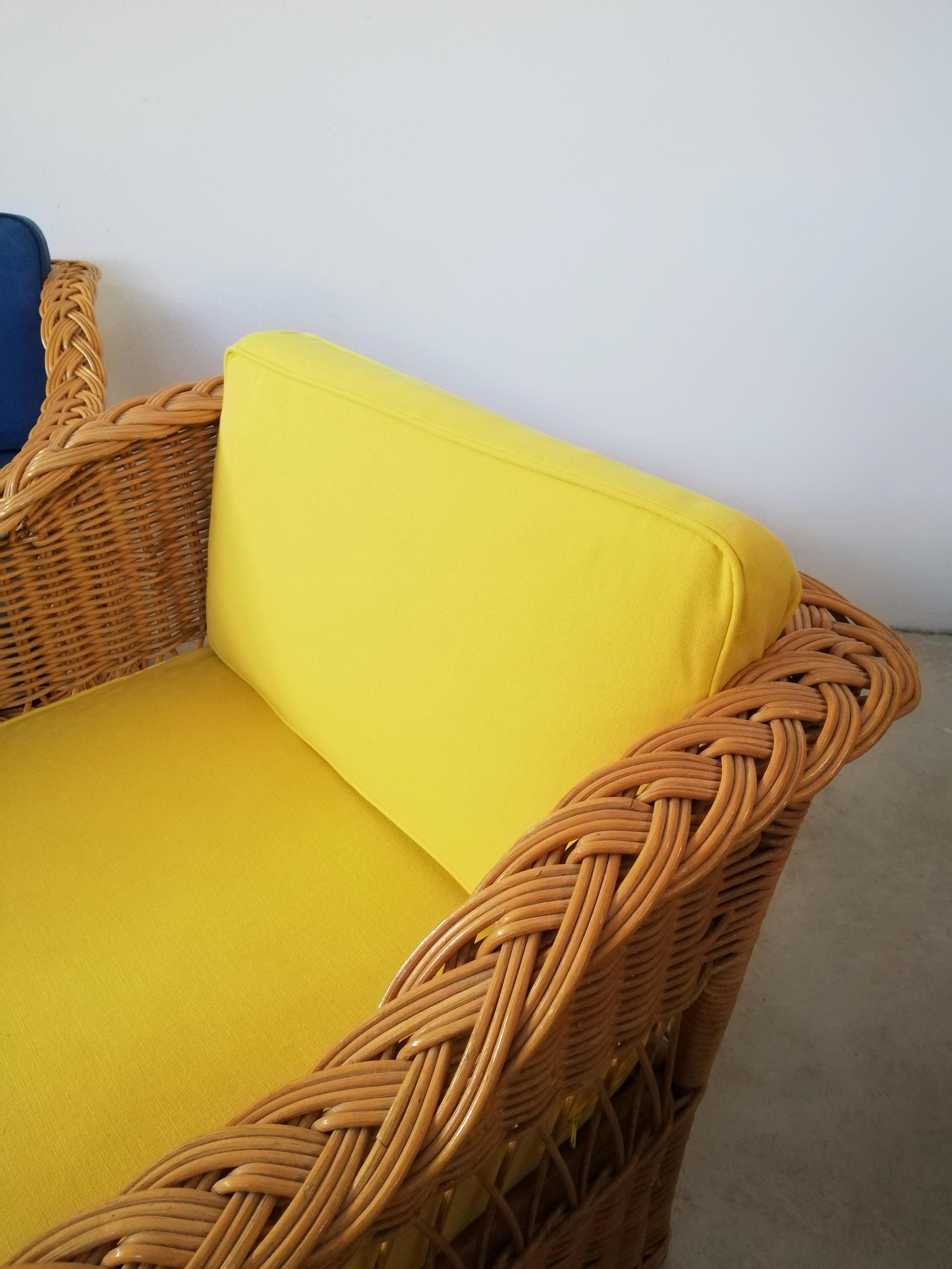 Late 20th Century Pair of Wicker Armchairs in the Style of Rodi Serie by Vivai del Sud, 1970s For Sale