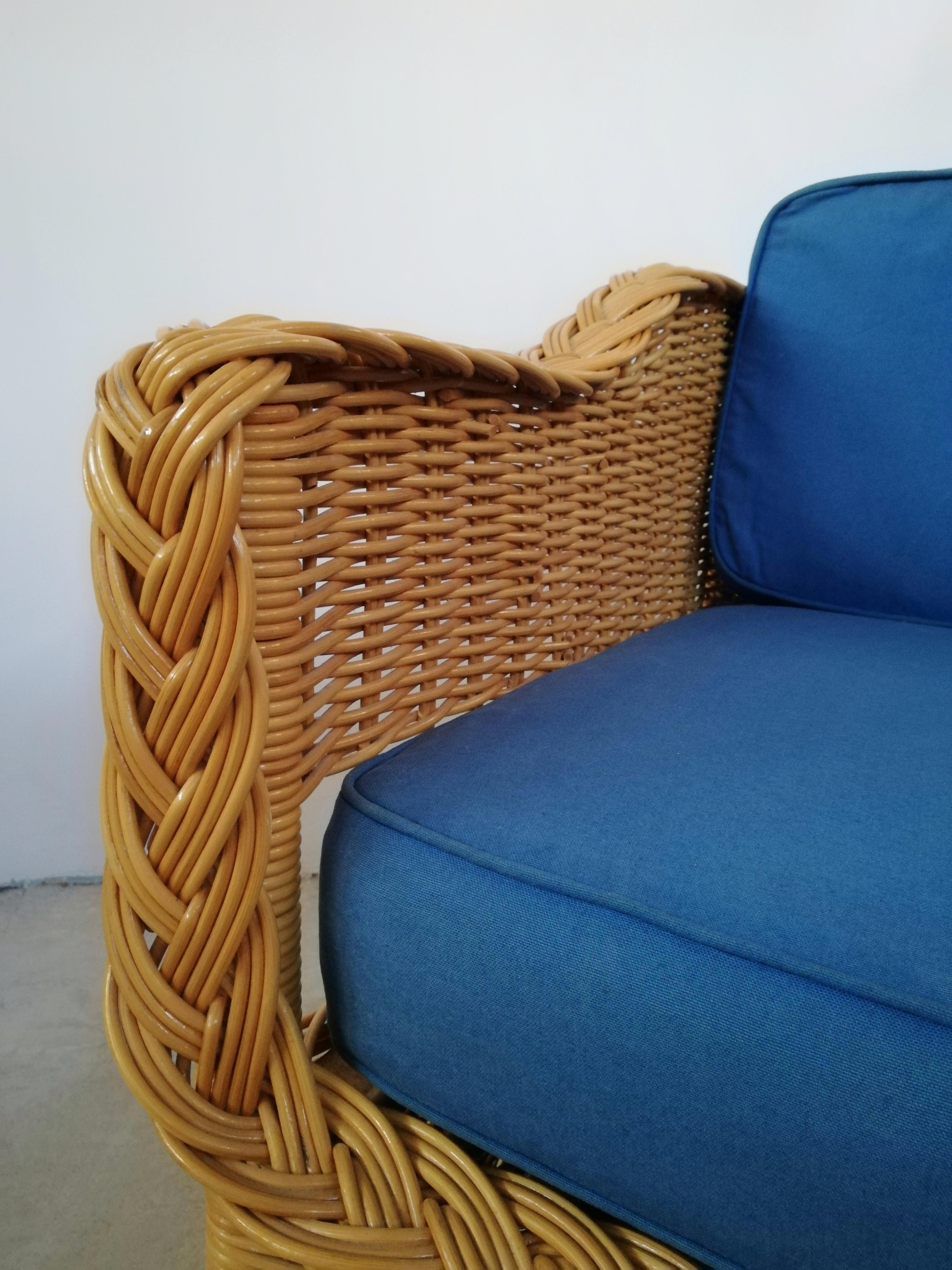 Pair of Wicker Armchairs in the Style of Rodi Serie by Vivai del Sud, 1970s For Sale 1