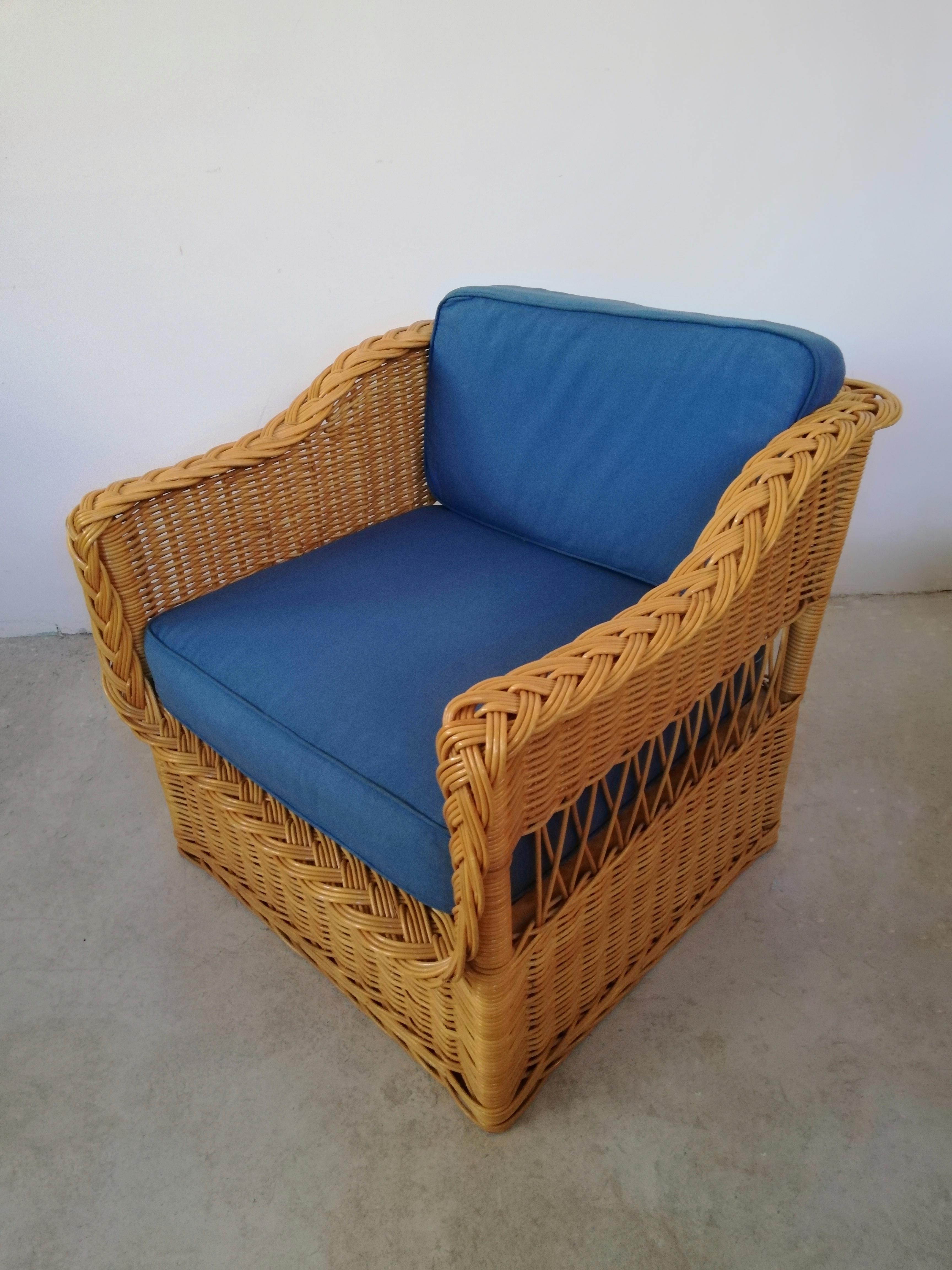 Pair of Wicker Armchairs in the Style of Rodi Serie by Vivai del Sud, 1970s For Sale 2