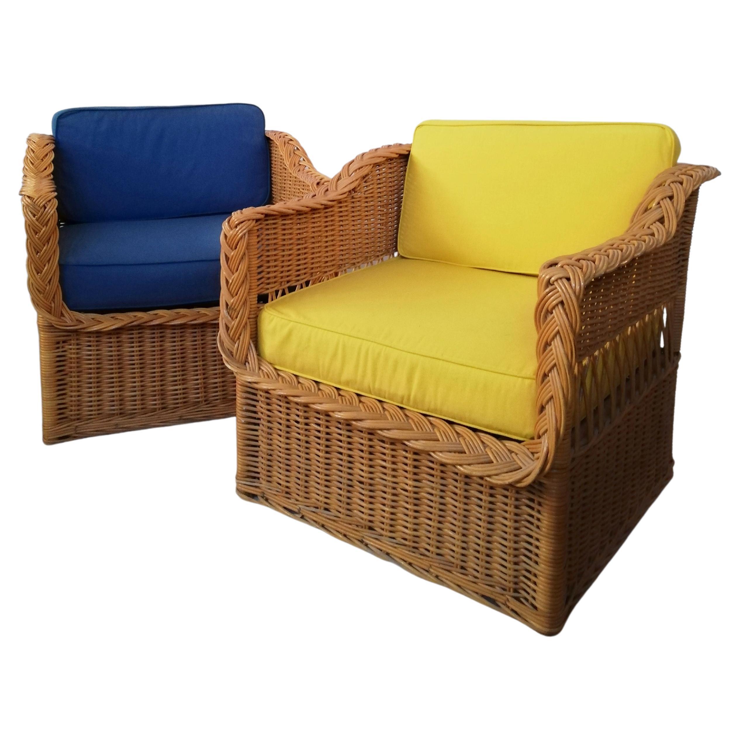 Pair of Wicker Armchairs in the Style of Rodi Serie by Vivai del Sud, 1970s For Sale