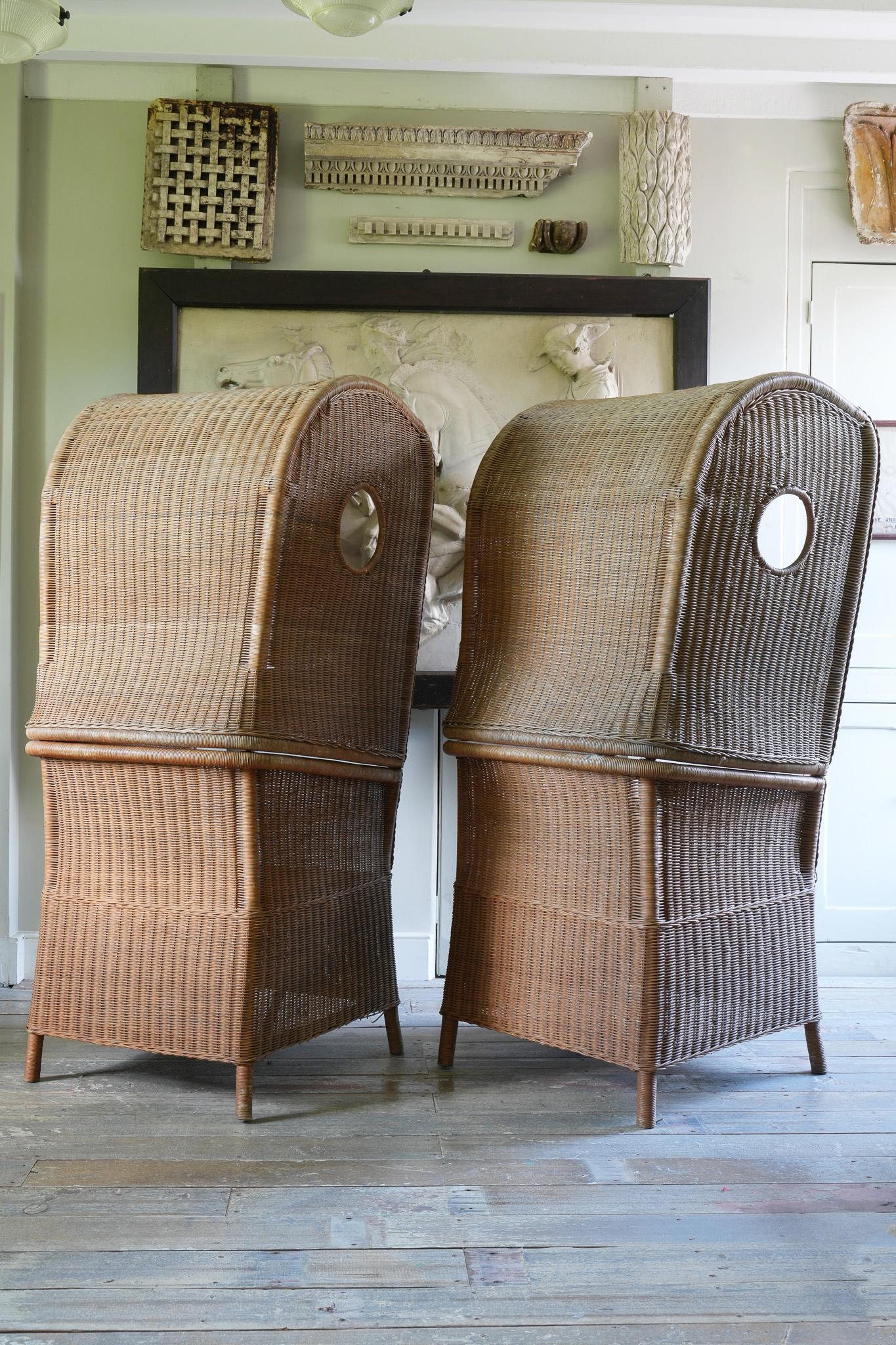 Dutch A Pair of Wicker Terrace Chairs by De Vries
