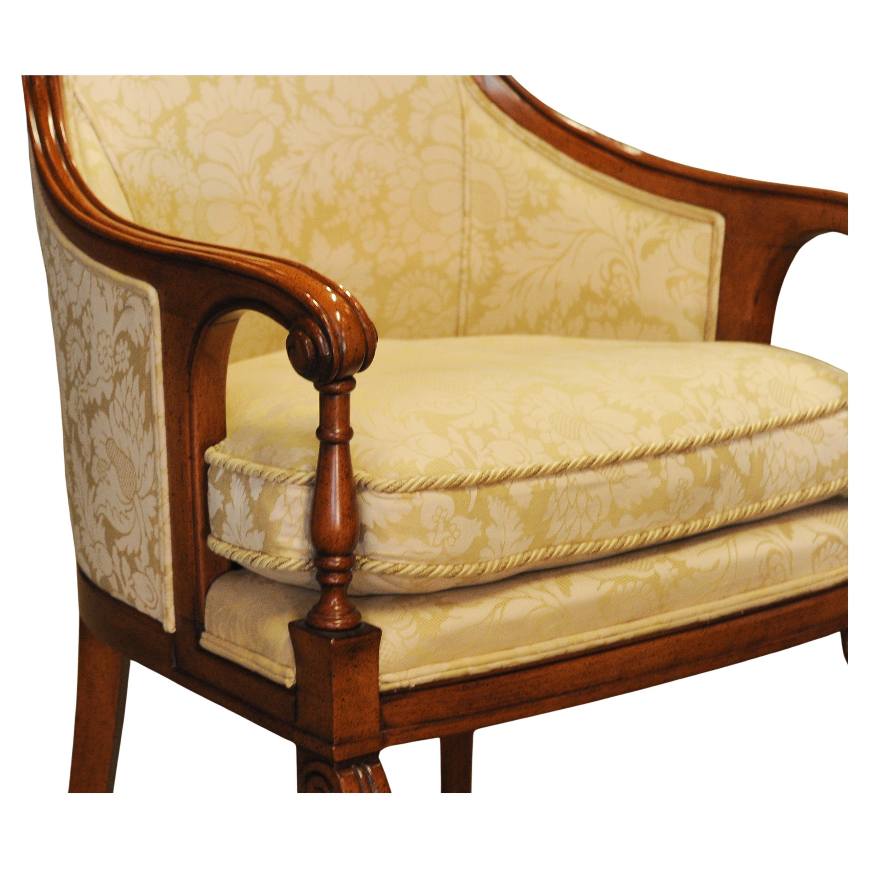 Elegant Pair of William IV Design Bergere Armchairs With Cream Damask Upholstery For Sale 5