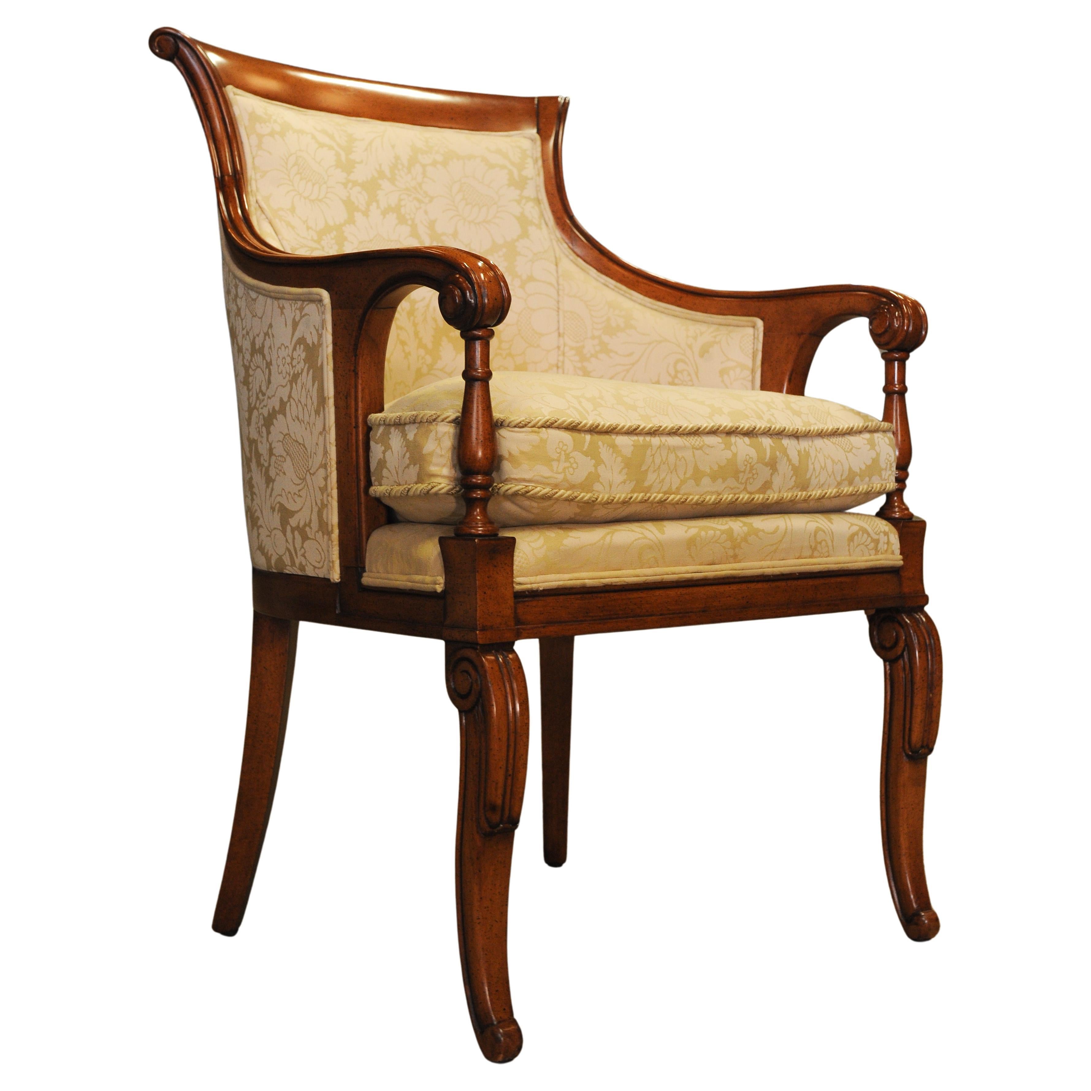 20th Century Elegant Pair of William IV Design Bergere Armchairs With Cream Damask Upholstery For Sale