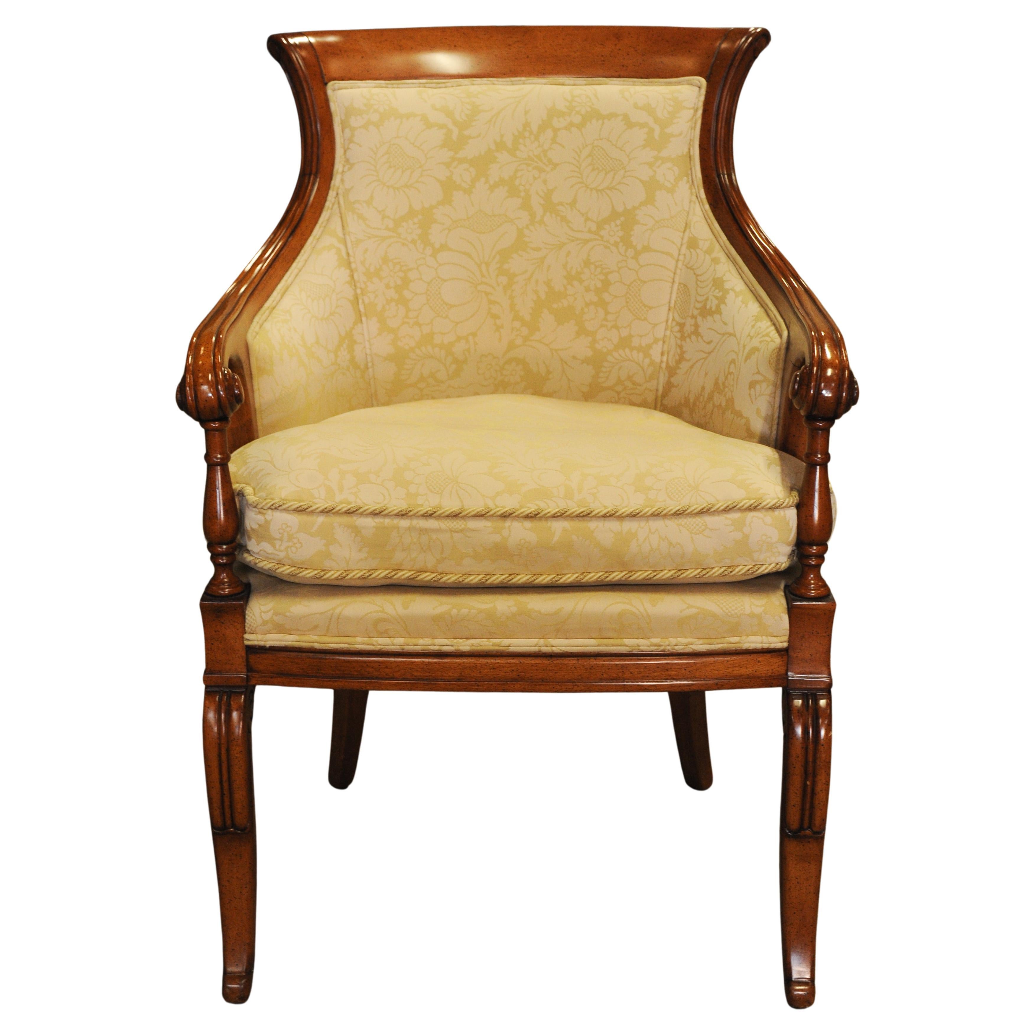 Elegant Pair of William IV Design Bergere Armchairs With Cream Damask Upholstery For Sale 4