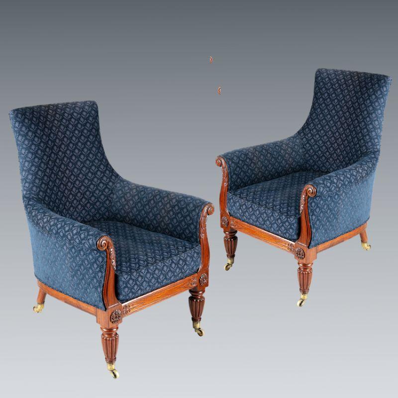 Ein Paar Bibliothekssessel aus William IV. Palisander, um 1830 (Rosenholz) im Angebot