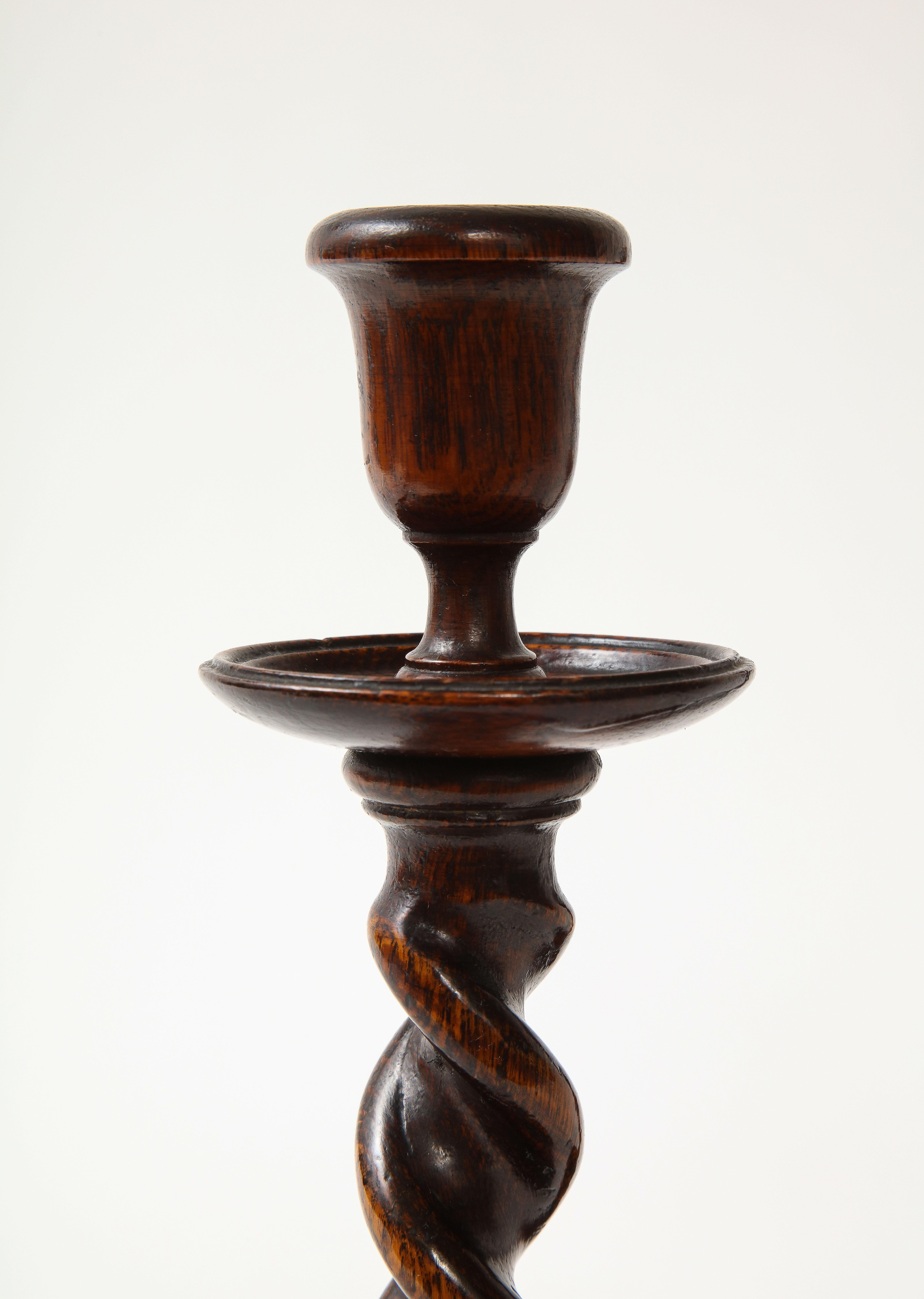 Pair of William IV Turned Oak Candlesticks For Sale 1