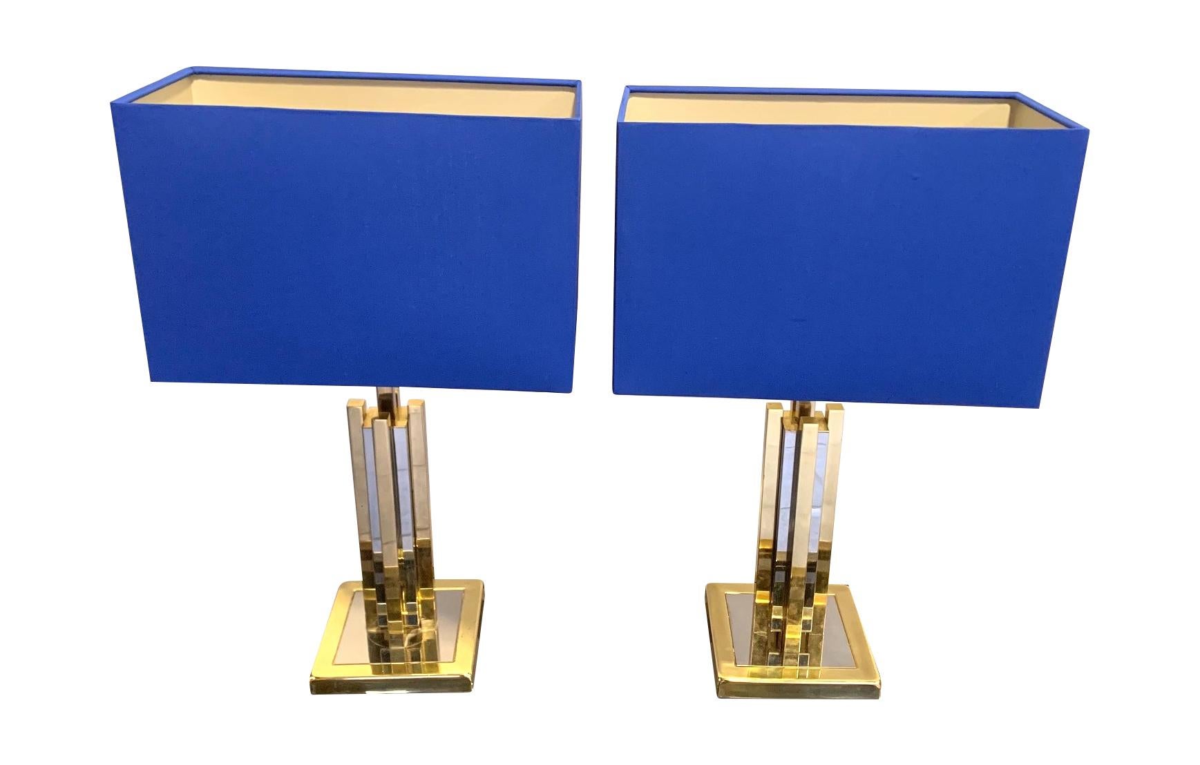 Mid-Century Modern Pair of Willy Rizzo 1970s Chrome and Brass Style Lamps by S A Boulanger