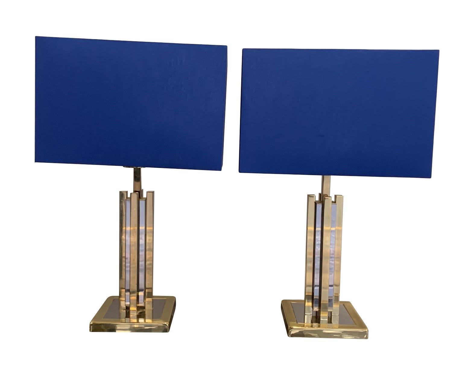 Pair of Willy Rizzo 1970s Chrome and Brass Style Lamps by S A Boulanger In Good Condition In London, GB