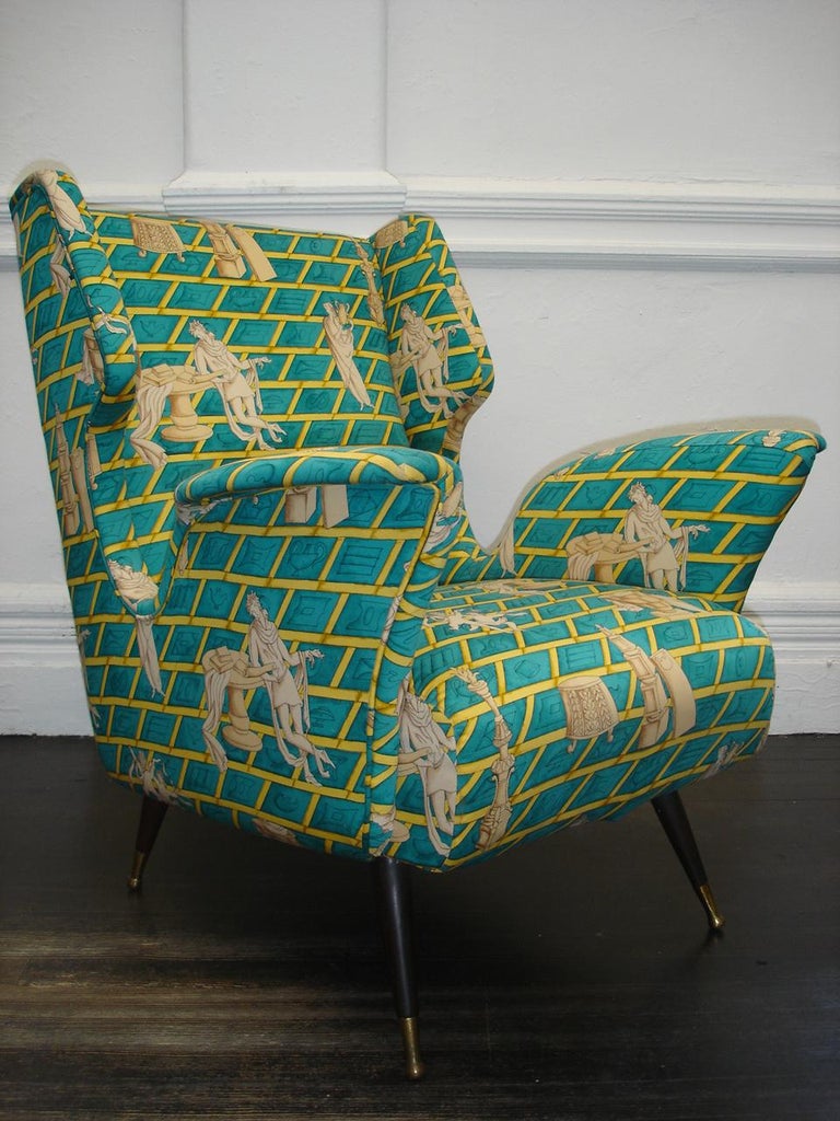 Mid-Century Modern Pair of Wing Back Chairs in the Manner of Gio Ponti For Sale