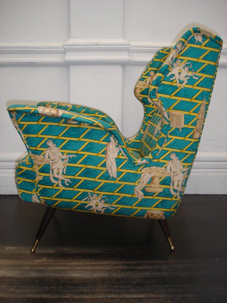Pair of Wing Back Chairs in the Manner of Gio Ponti In Fair Condition For Sale In LOS ANGELES, CA