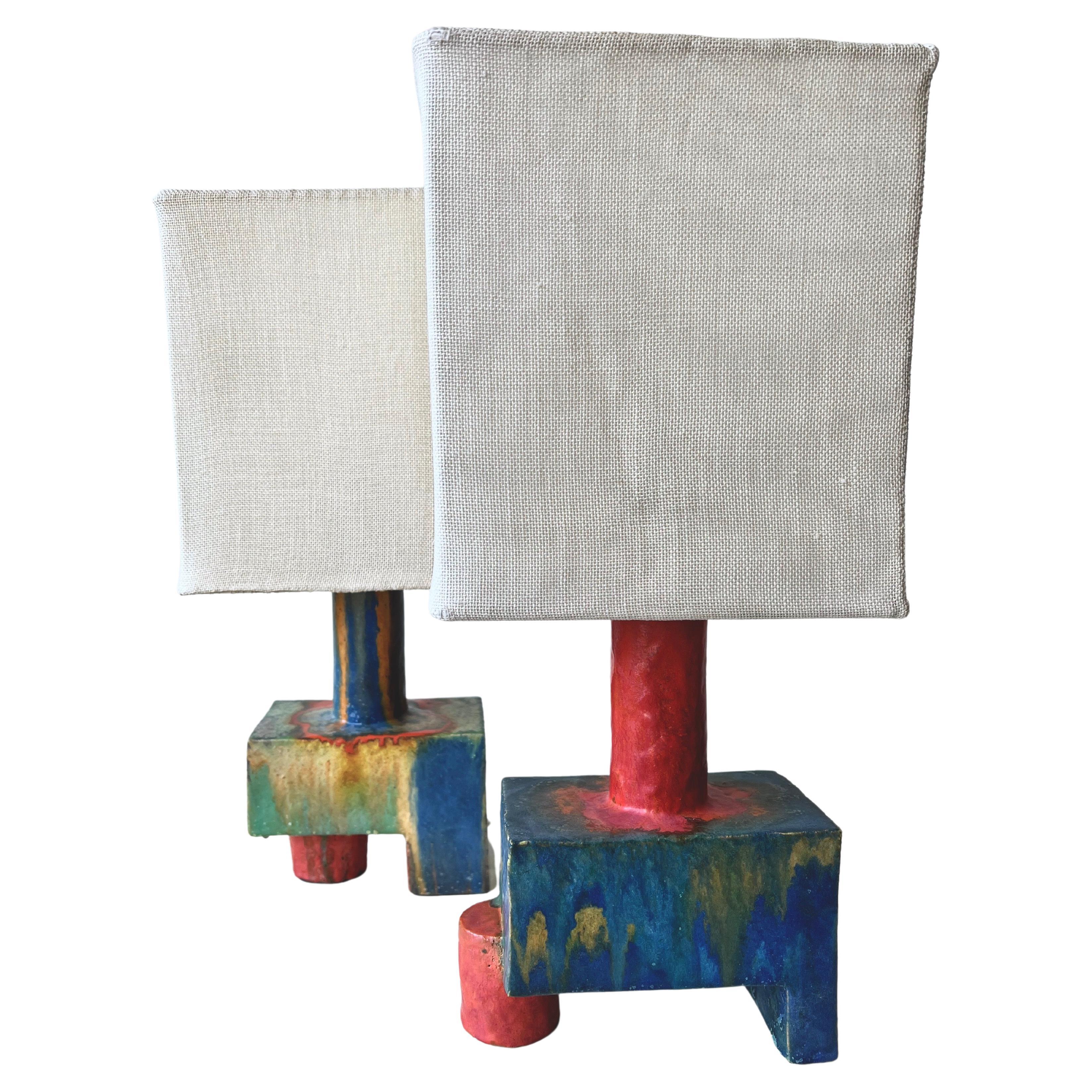 Pair of Wonderful Ceramic Table Lamps with Original Shades